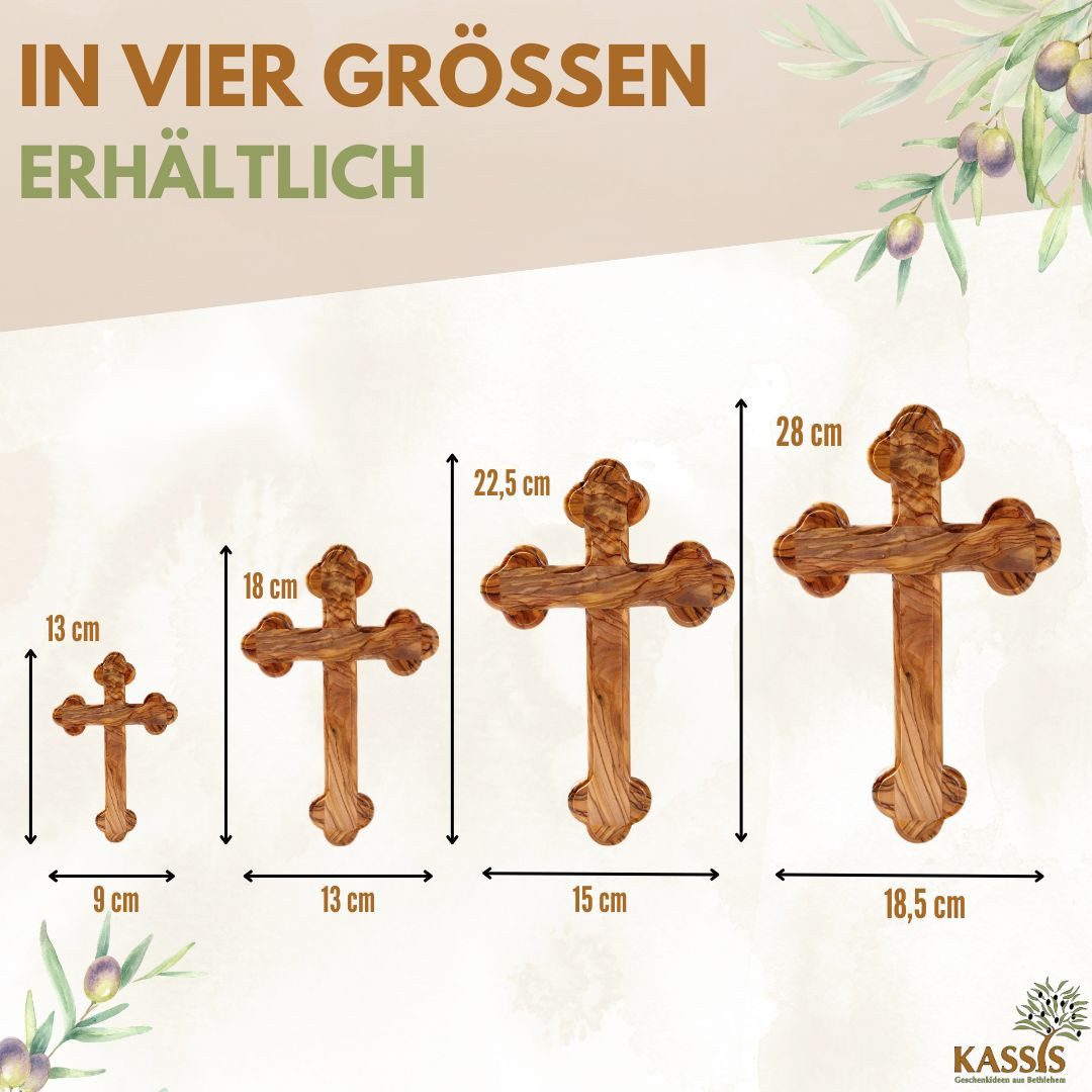 Kassis Geschenkartikel Wanddekoobjekt Olivenholz Kruzifix Wandkreuz mit runden Kanten Kreuz zum Aufhängen, Hergestellt in Bethlehem, Ideales Geschenk zu mehreren Anlässen