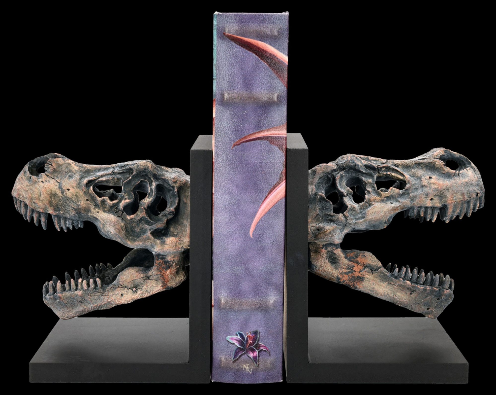 Figuren Shop GmbH Buchstütze Dinosaurier Buchstützen T-Rex Schädel Figuren 17 cm 2er Set Dekoration (2 St)
