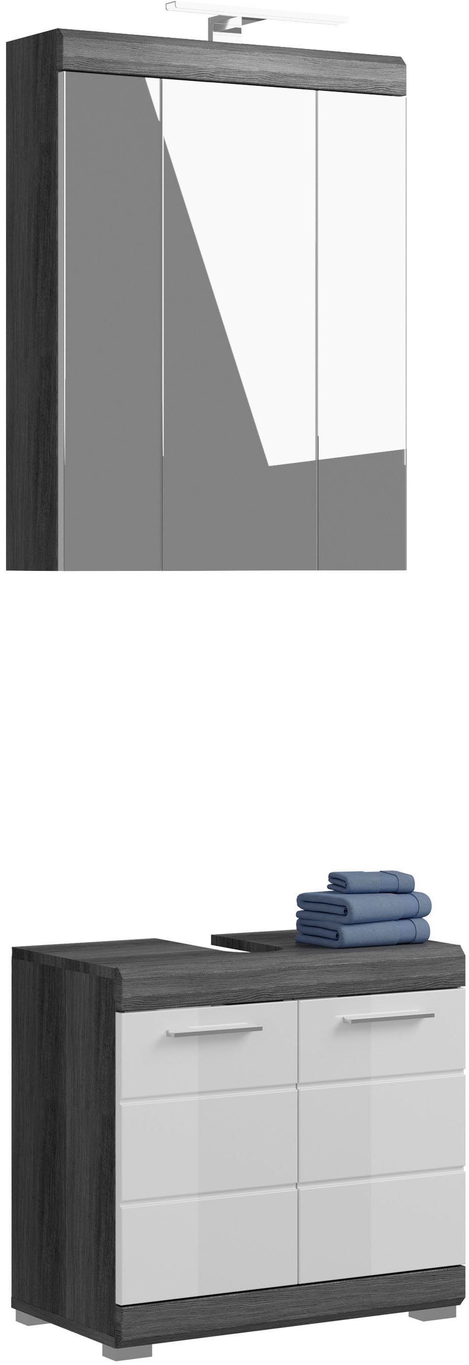 INOSIGN Badmöbel-Set Siena, (Set, 2-St), Badmöbel inkl. Beleuchtung,  Spiegelschrank, Waschbeckenunterschrank, Maße (B/T/H): 60/34/191 cm