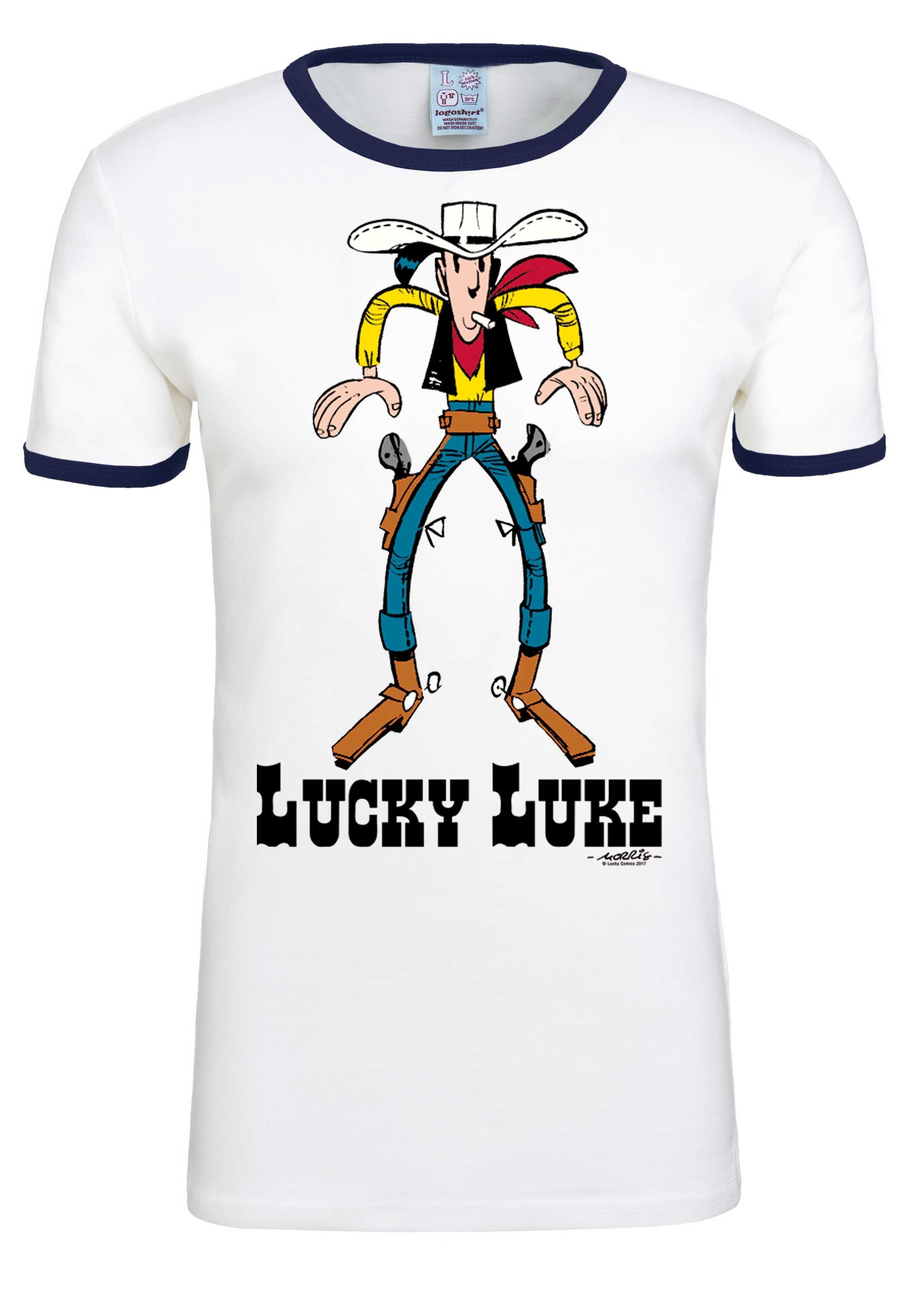 LOGOSHIRT T-Shirt Lucky Luke mit farblich abgesetzten Bündchen