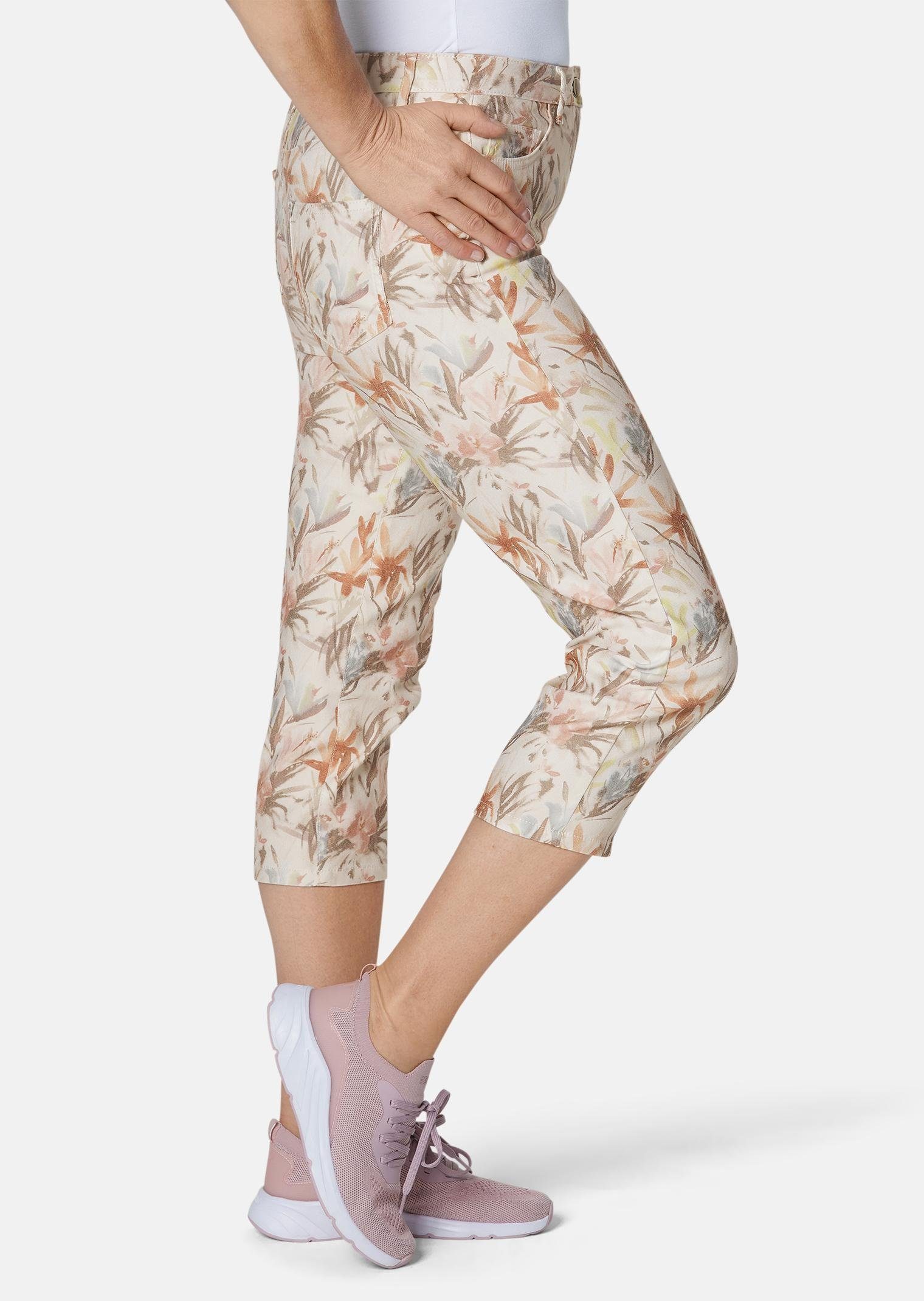 Damen Hosen GOLDNER Stoffhose Druckhose mit ausgefallenem Blumenmuster