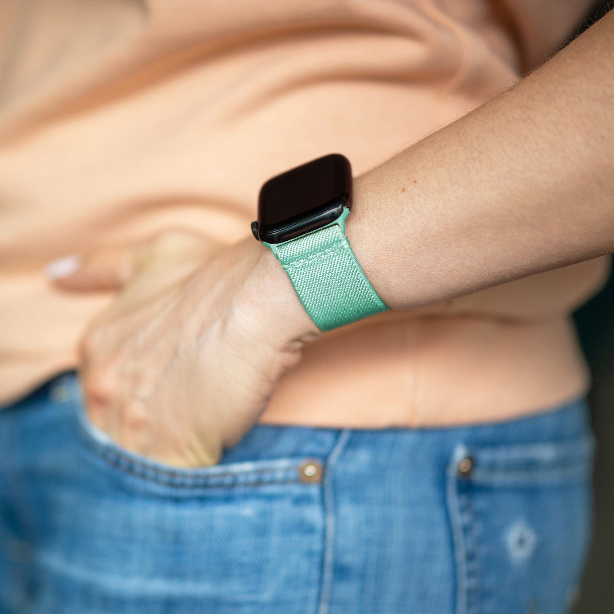 Flex, Watch SE (41mm), Türkis, Adapter, (40mm), Apple Uhrenarmband 3-1 Series & Artwizz (38mm) WatchBand Textil 9-7 Grün mit 6-4 Smartwatch-Armband