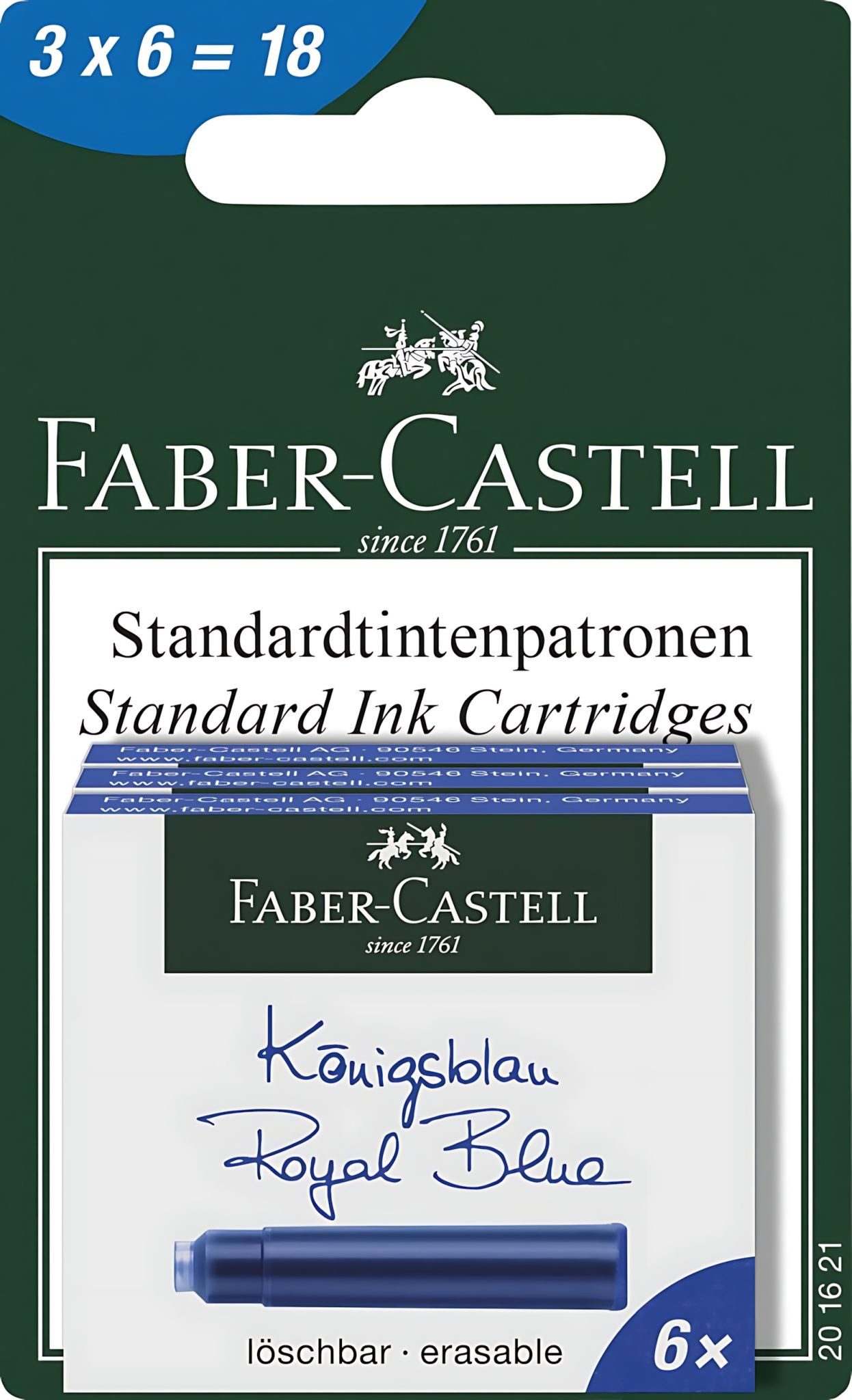 Faber-Castell Faber Castell Tintenpatronen Standard 3x6er blau Tintenpatrone