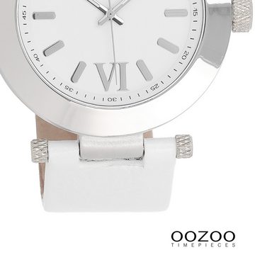 OOZOO Quarzuhr Oozoo Herren Armbanduhr Vintage Series, Herrenuhr rund, groß (ca. 40mm) Lederarmband weiß