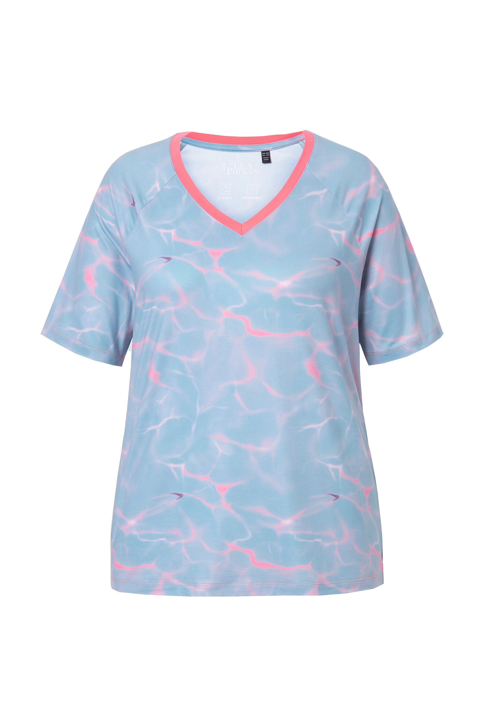 Ulla Popken T-Shirt Funktions-T-Shirt Wellenmuster V-Ausschnitt günstig online kaufen