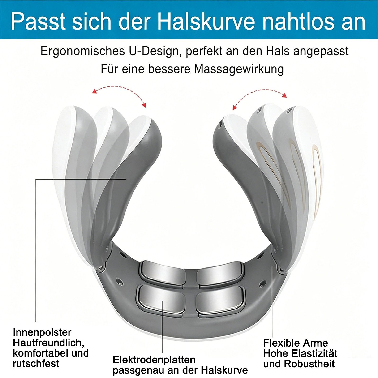 MOPUEA Nacken-Massagegerät Elektrisches Nackenmassagegerät mit Wärmefunktion kabellos 6 Modi, Massagegerät, Kabelloses Nackenmassagegerät mit Wärme und 6 Modi, Kabellos, Wärmefunktion, kompakt, ergonomisch, tragbar