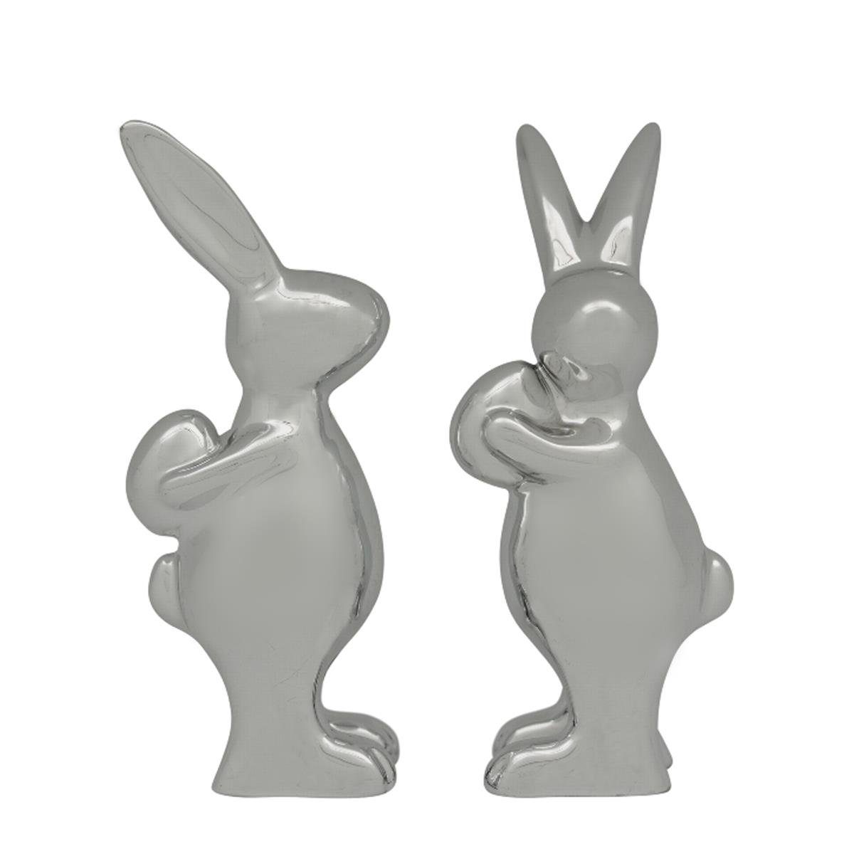 Dekoobjekt 440s 2er Set Keramik Hase mit Osterei, silberfarben