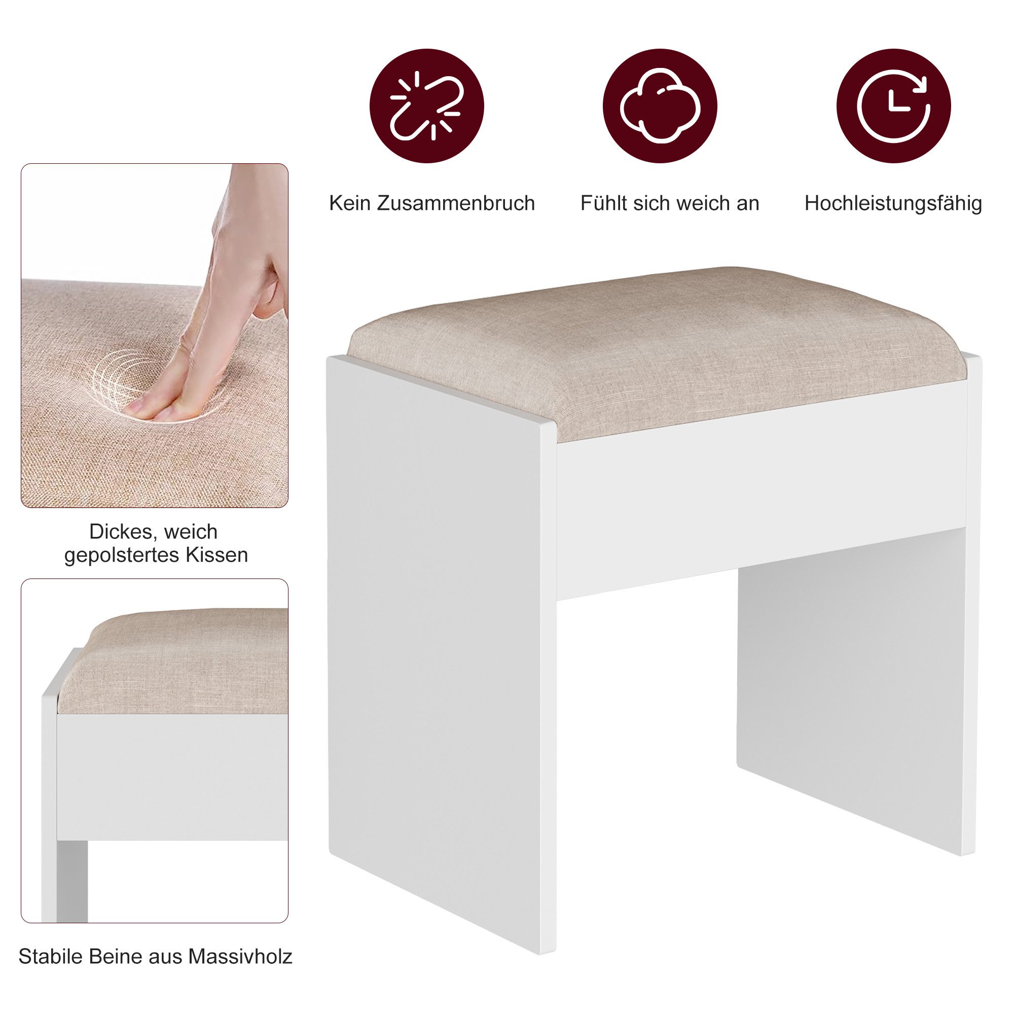 Simurq Schminktisch Schminktisch Frisiertisch Kosmetiktisch Schminktisch Weiß (1 Schminktisch, 1 Gepolstertem Hocker), 110x36x140 cm(LxBxH)