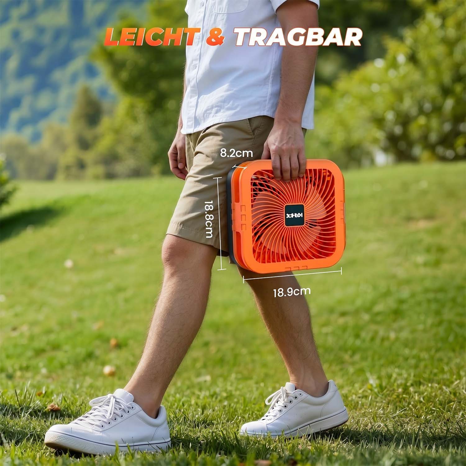 kehot Standventilator Solar Campingventilator mit 90° Oszillation und LED-Licht, USB-C aufladbar mit 4 Windstufen, Timer und Powerbank