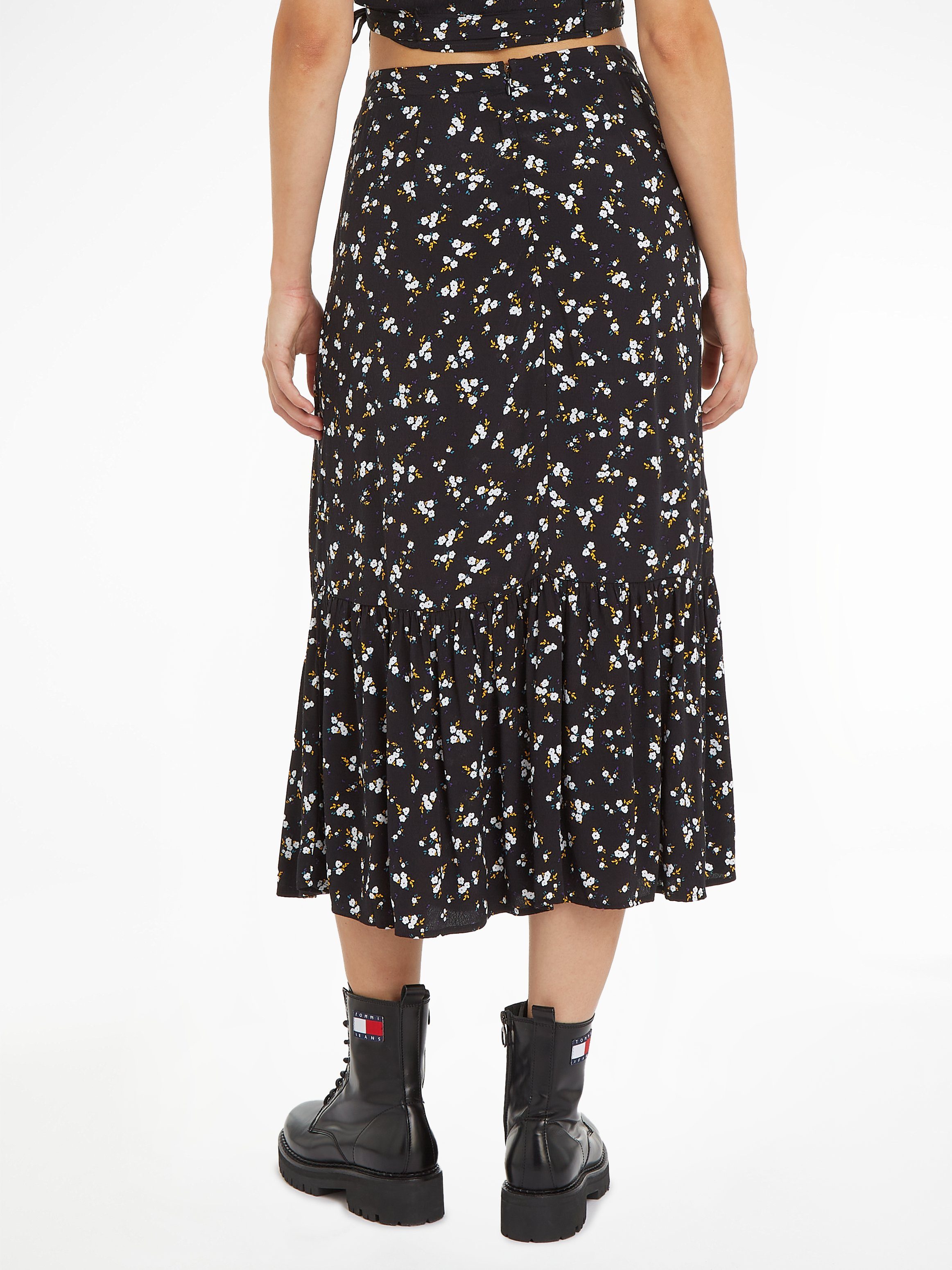 SKIRT MIDI Tommy Mit Jeans Markenlabel A-Linien-Rock EXT Tommy RUFFLE FLORAL TJW Jeans