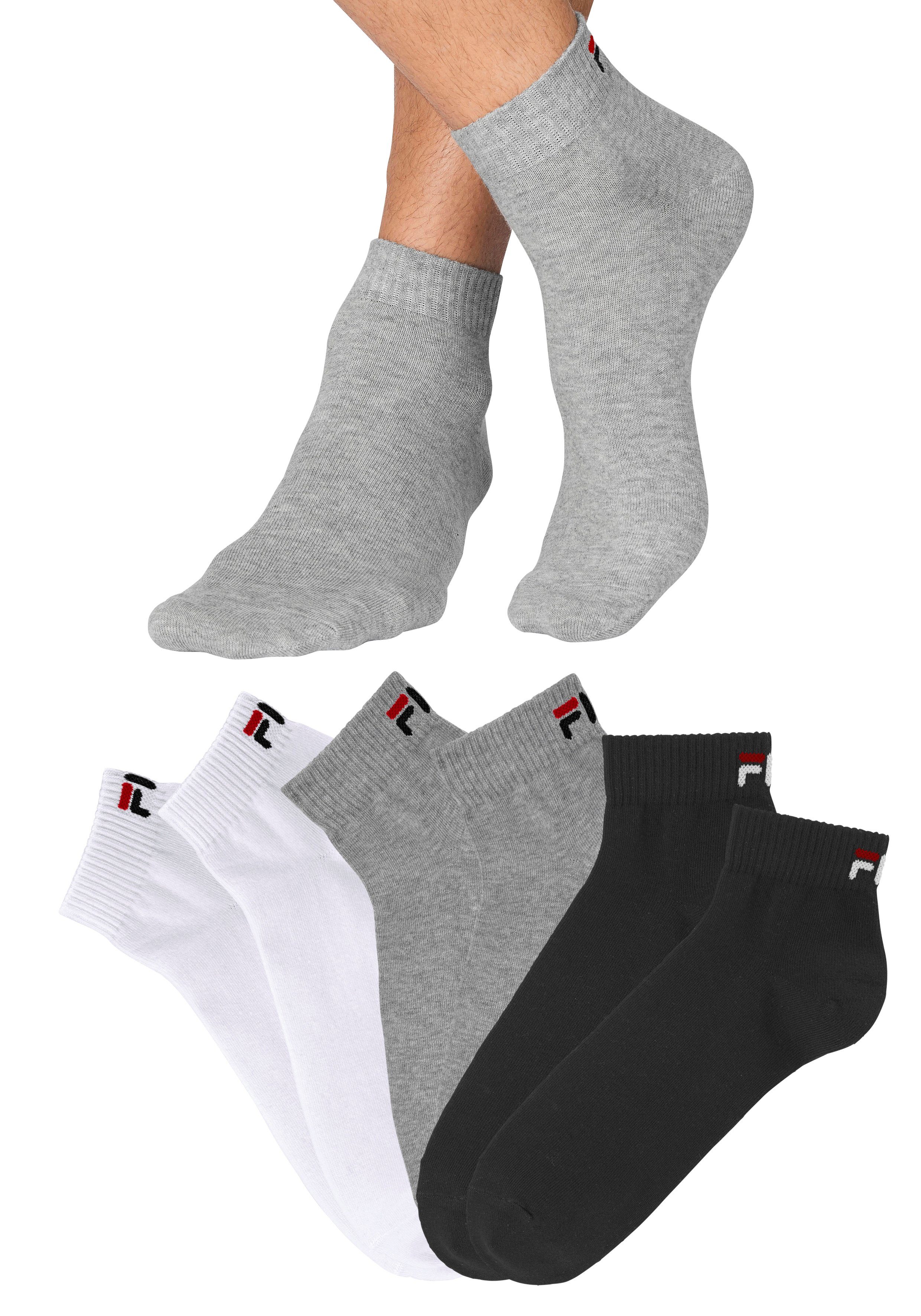 (6-Paar) 2x mit Logo schwarz, 2x Fila weiß eingestricktem Kurzsocken grau-meliert, 2x