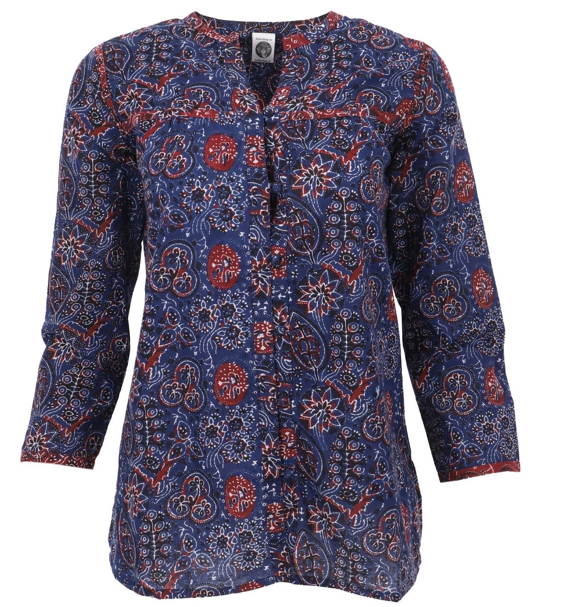 Guru-Shop Longbluse Handbedruckte Bohobluse, luftige Baumwollbluse.. alternative Bekleidung