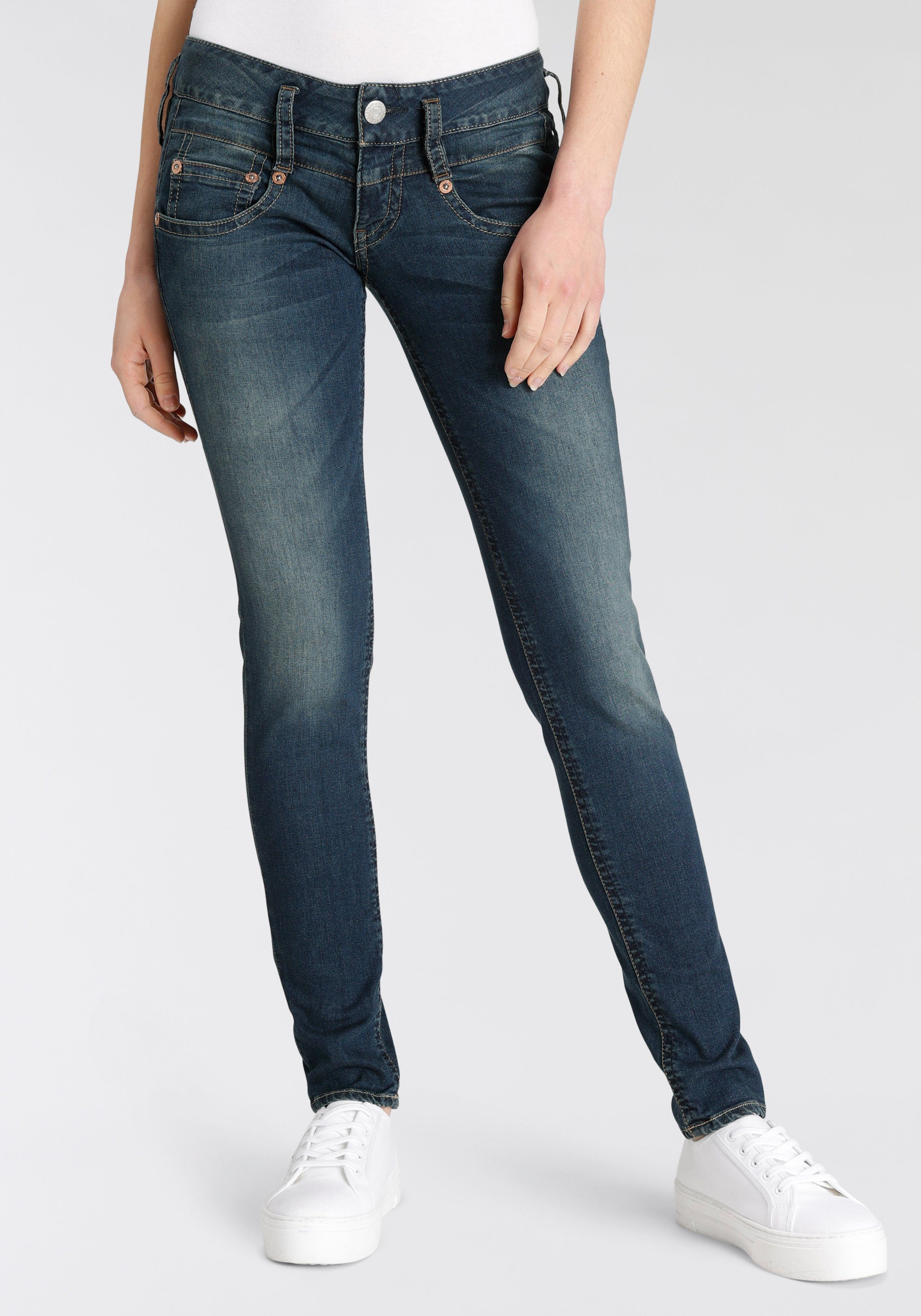 Vintage-Style Slim-fit-Jeans clean Organic Slim Jeans Denim Abriebeffekten mit Pitch Herrlicher