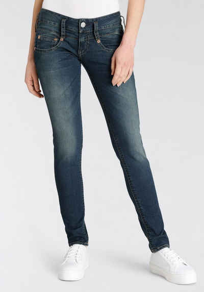 Herrlicher Slim-fit-Jeans Jeans Pitch Slim Organic Denim Vintage-Style mit Abriebeffekten