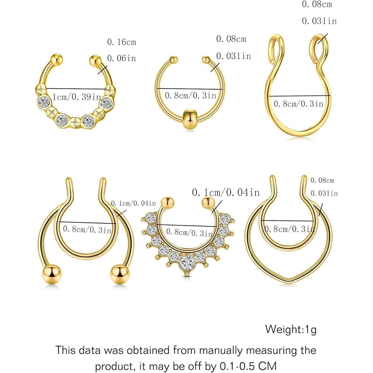 MODRSA Nasenpiercing Fake Nasenring 20G Septum Nippel Ring Piercing Set 6 Stück