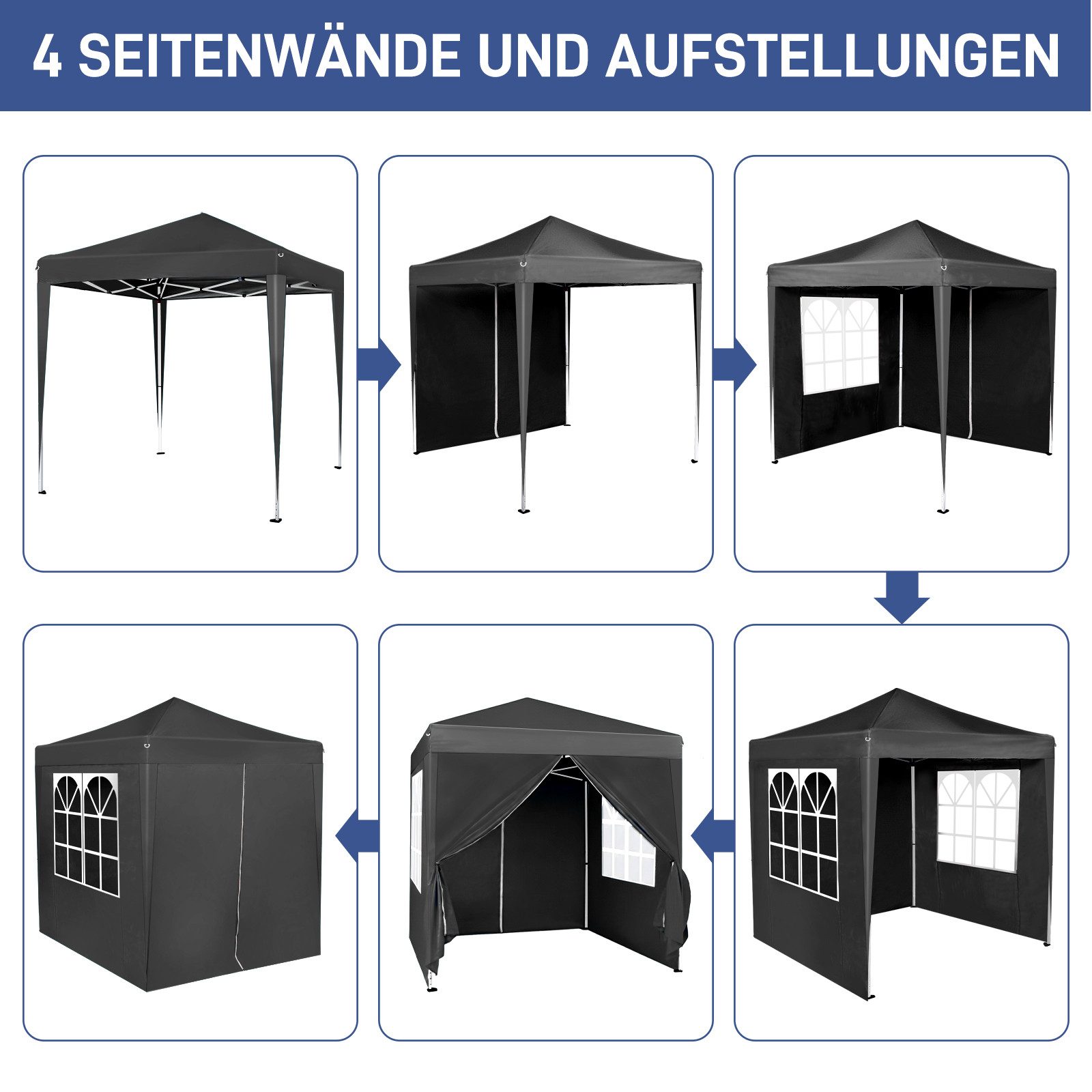 LALAHO Faltpavillon Partyzelt Pop Up Pavillon 2x2m,mit 4 Seitenwänden Gartenpavillon, mit 4 Seitenteilen, höhenverstellbar,mit Tragetasche,für Garten Festival, UV Schutz 50+