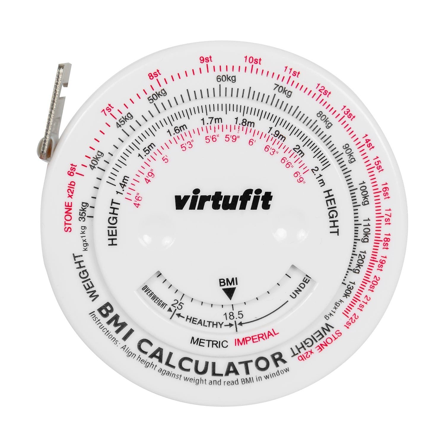VirtuFit Körpermaßband VirtuFit Umfangsmessband Maßband 150 cm mit BMI Rechner und Drehskala
