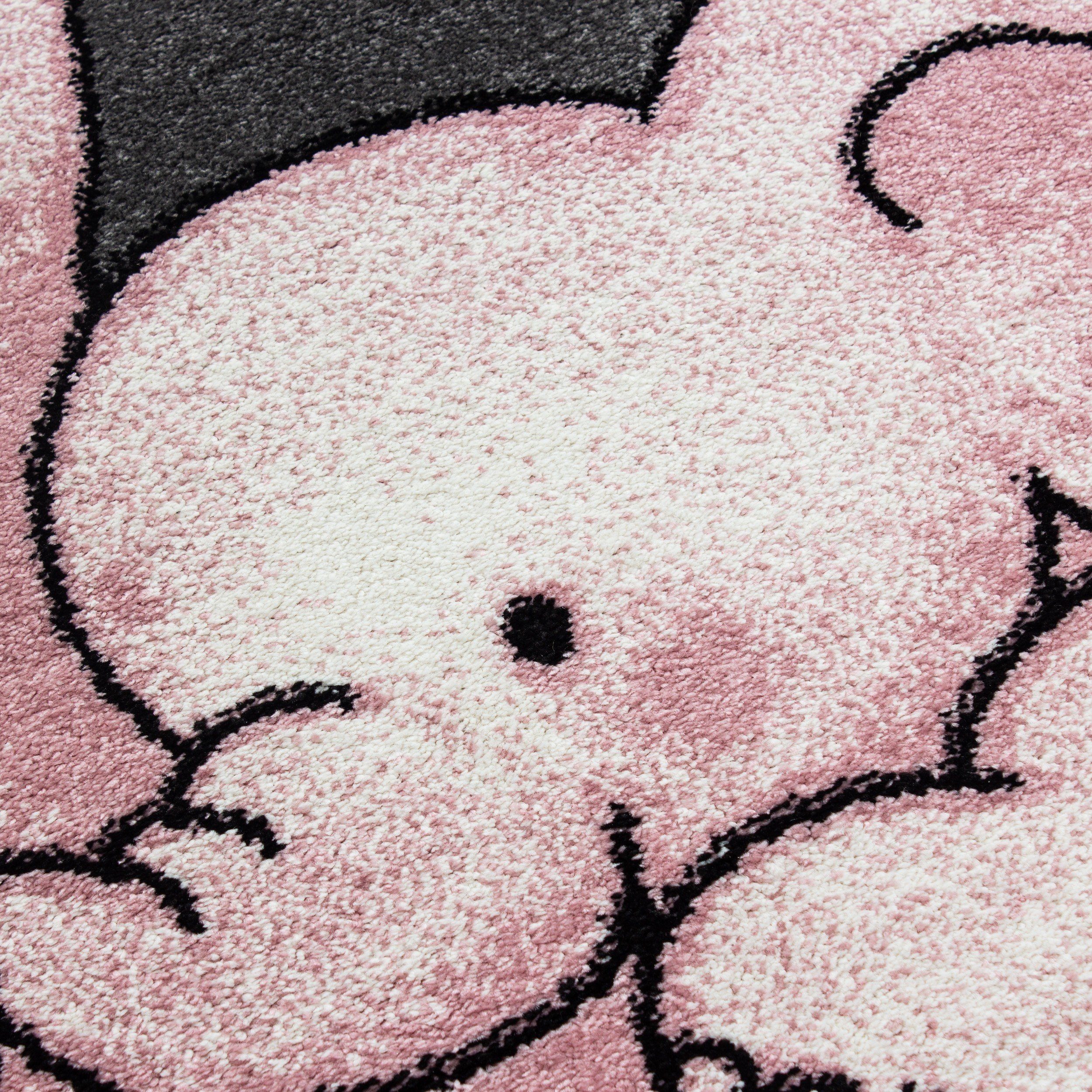 Giantore, Kinderteppich, Elefantenmotiv, Kinderteppich Pink rund