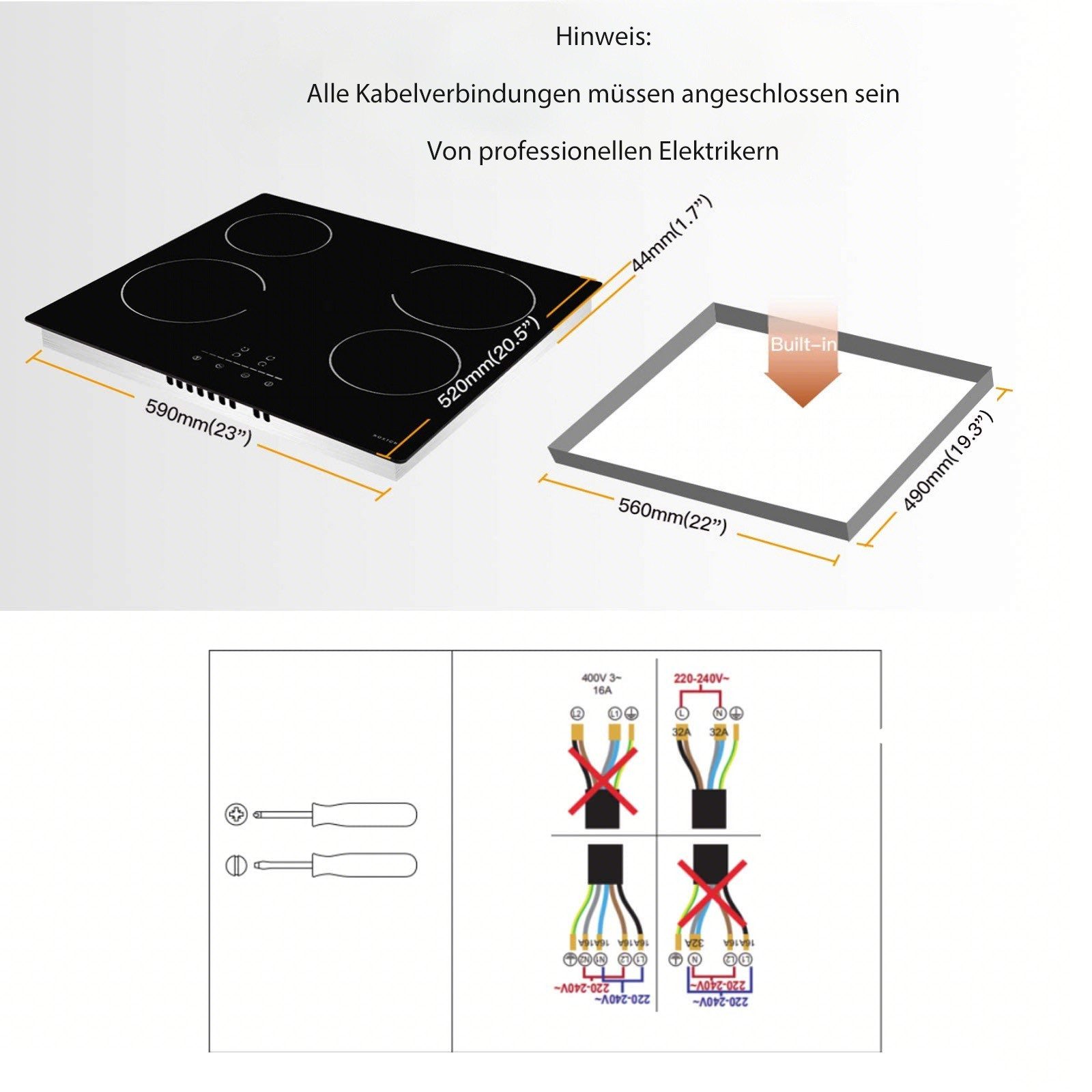 NOXTON Induktions-Kochfeld 60 cm Schwarzer Glaskocher Autarkes Glaskeramikkochfeld, Eingebautes Elektrisches Kochfeld, mit Schieberegler und 4 Zonen Keramikkochfelder