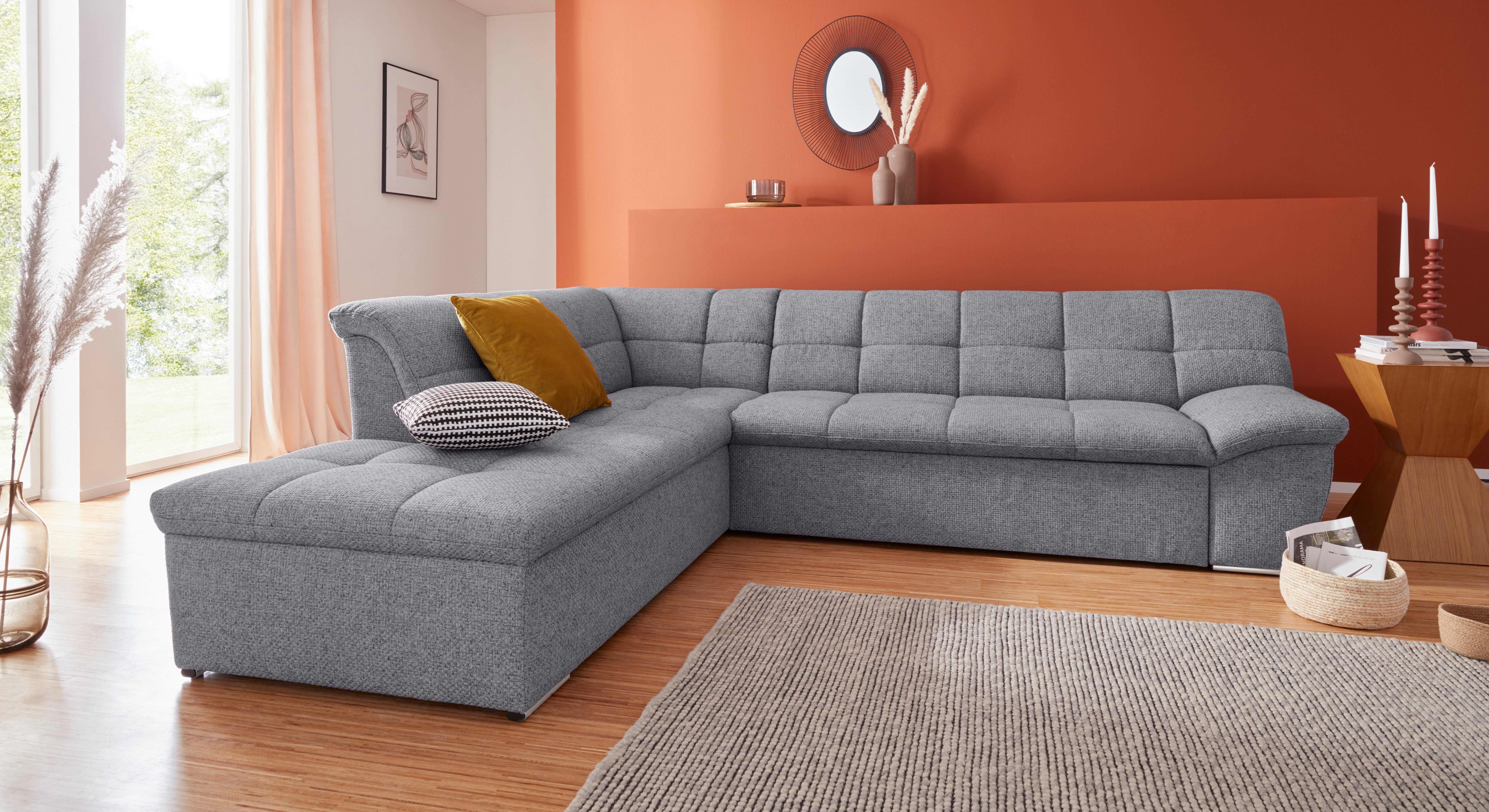 DOMO collection Ecksofa Lagoa, moderne Sitzheftung, bequem und komfortabel, L-Form, wahlweise mit Bettfunktion, frei im Raum stellbar, große Farbvielfalt