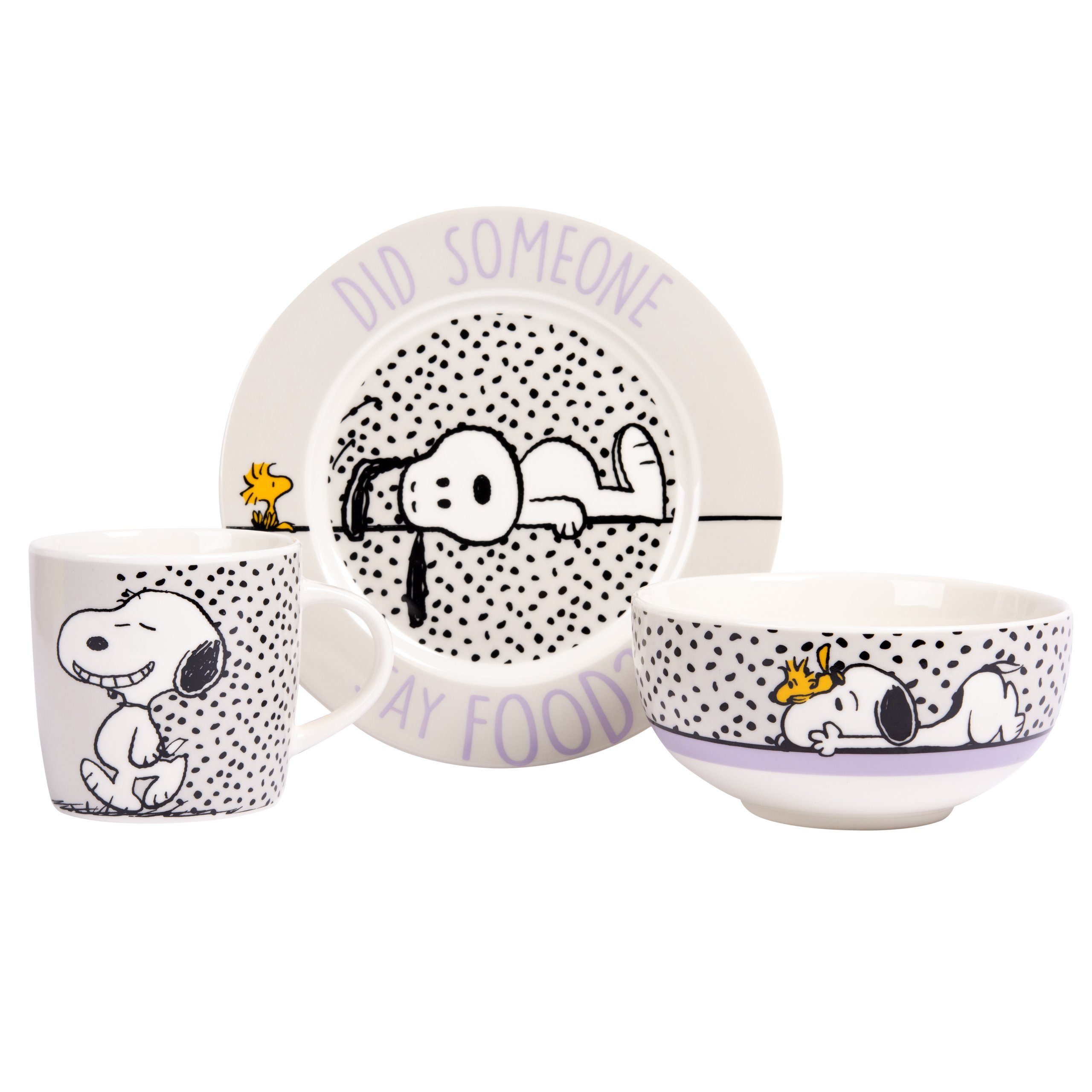 United Labels® Frühstücks-Geschirrset Peanuts Snoopy - Did someone say food! 3-teilig, 1 Personen, Porzellan