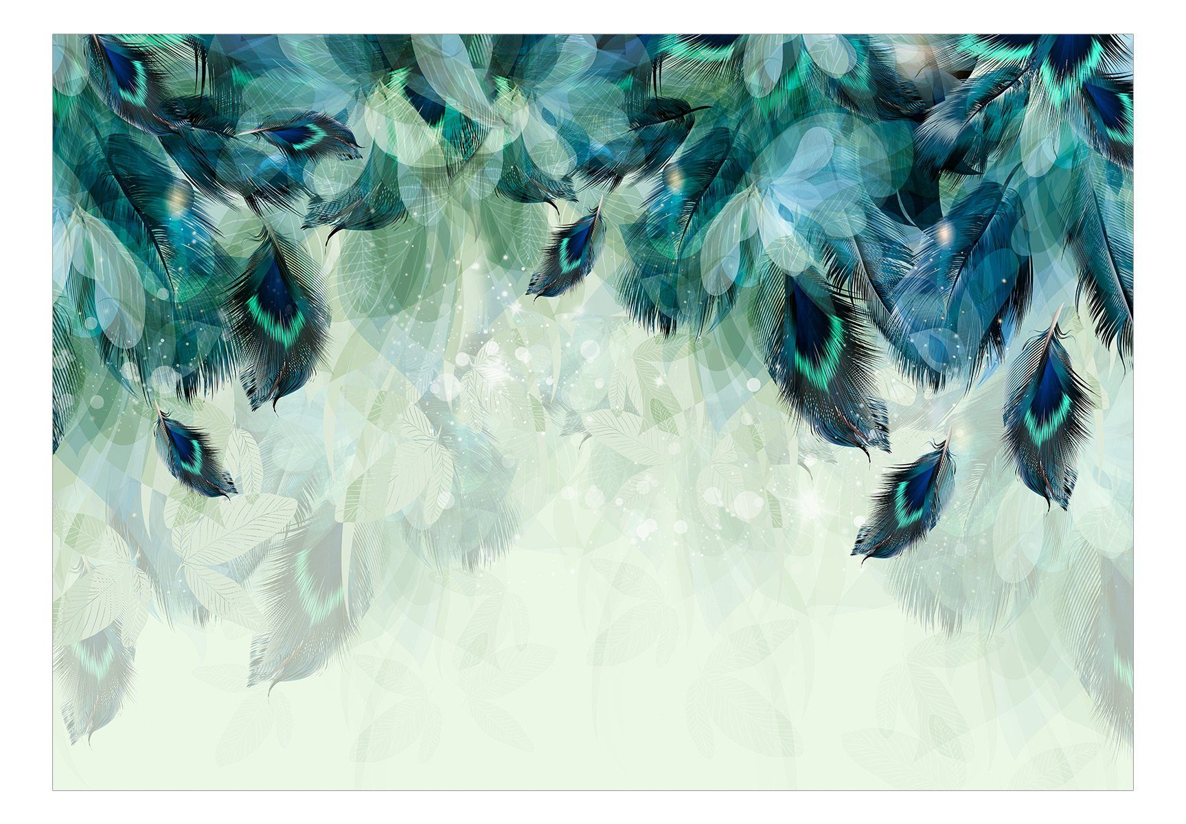KUNSTLOFT Vliestapete Emerald Feathers 0.98x0.7 Design halb-matt, m, matt, Tapete lichtbeständige