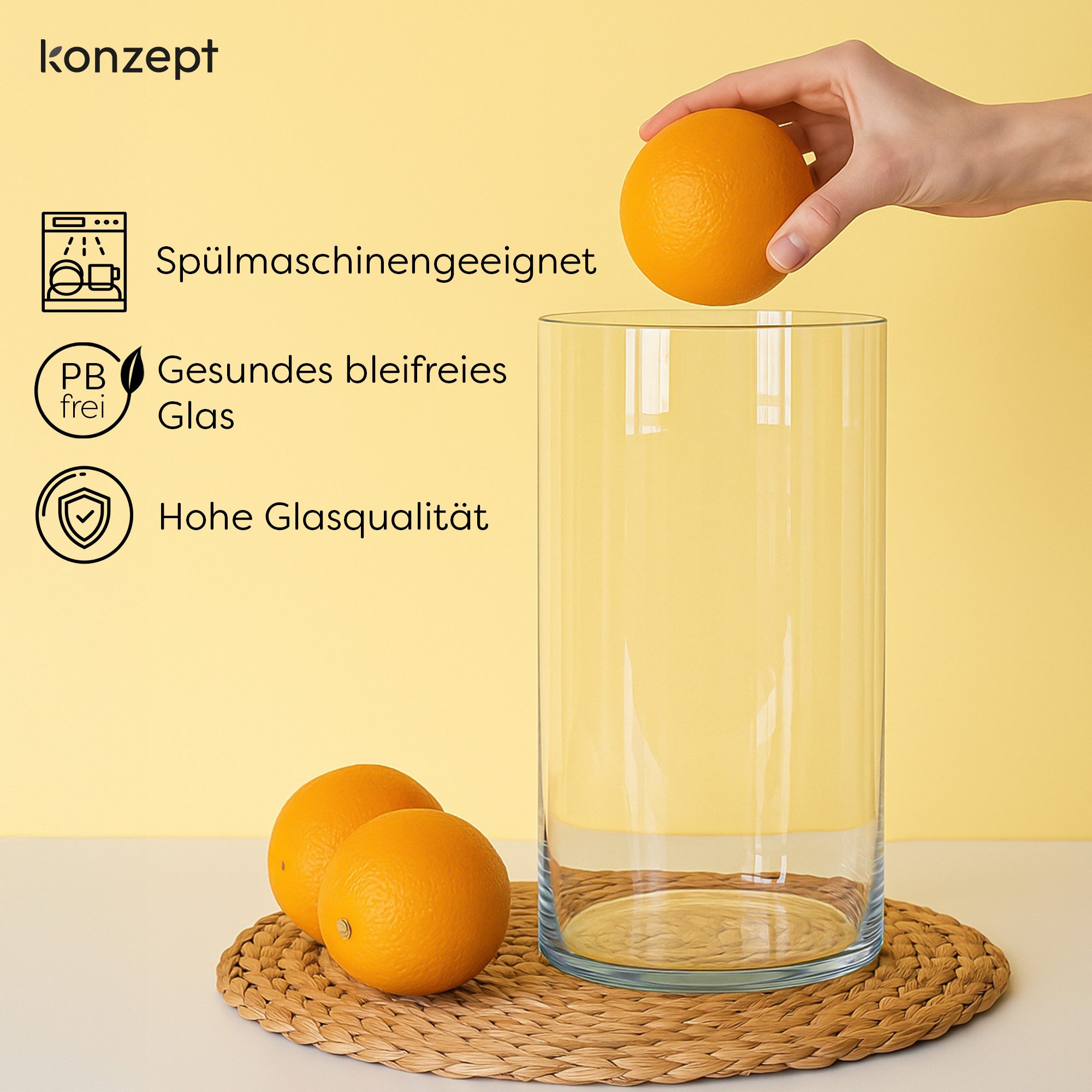KONZEPT Tischvase Zylinder Glasvase (16 cm, H:30 cm), große Vase Glas (1 St), moderne Blumenvase, transparente Glaszylinder, Glasvase für Blumen – Bild 4 von 5
