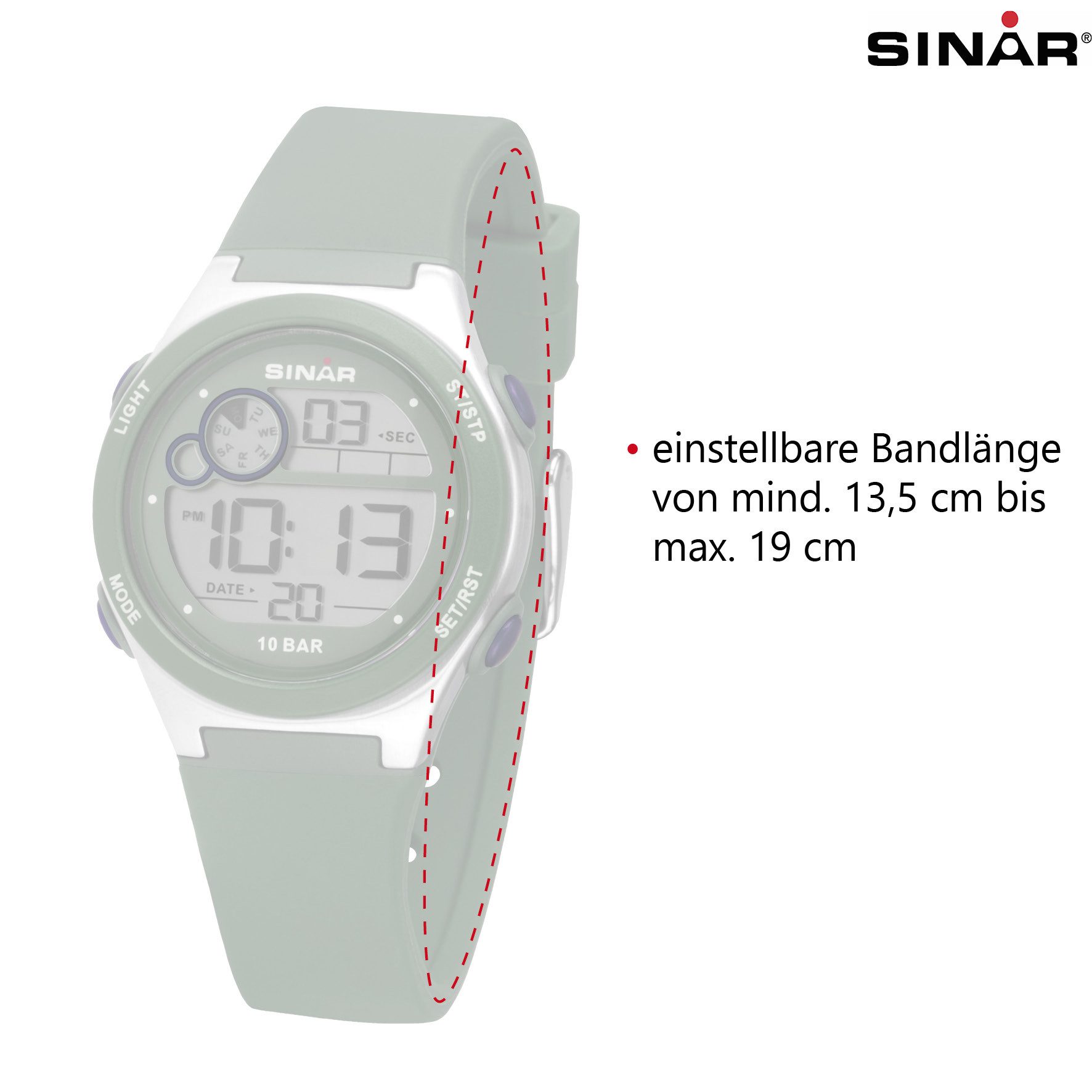 SINAR Digitaluhr XF-68 Jugenduhr Sportuhr Silikonband 10 bar, digital sportlich modern Geschenkidee Jugend Ø 34 mm