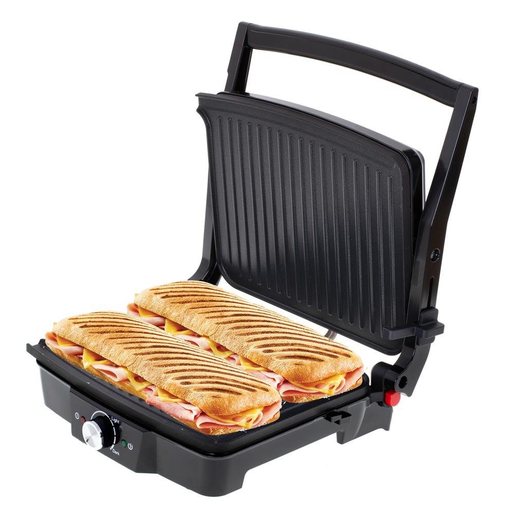 Camry Kontaktgrill CR 3053, 2500 W, Temperaturregler, teflonbeschichtete Heizplatten, Tischgrill, Elektrogrill, Sandwichmaker, Schwarz / Grau