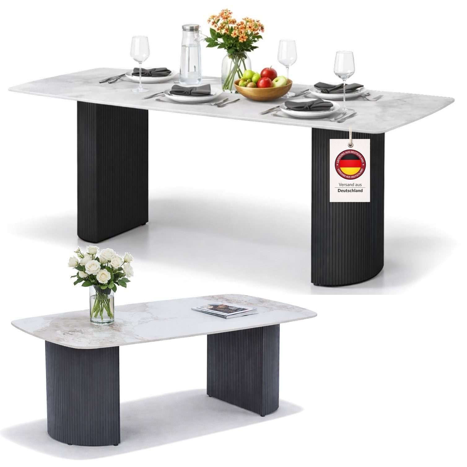 HOOZ Wohnzimmertisch Esstisch & Couchtisch Set 180x90, Schwarz, Esstisch + Couchtisch