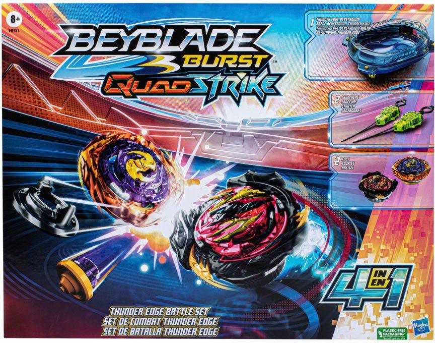 Hasbro mit Beyblade Edge 2 Startern Speed-Kreisel Thunder (Set), Burst Kreiseln 2 Arena und Quadstrike rechtsdrehenden