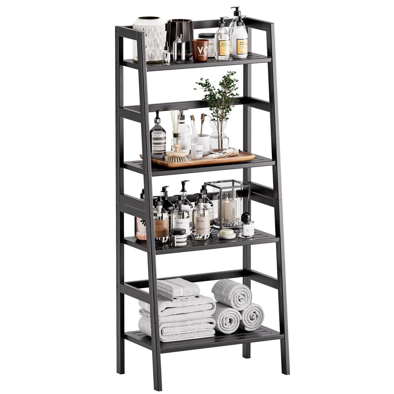LuxusKollektion Leiterregal Leiterregal Schwarz Bambus 4 Ebenen, 1-tlg.