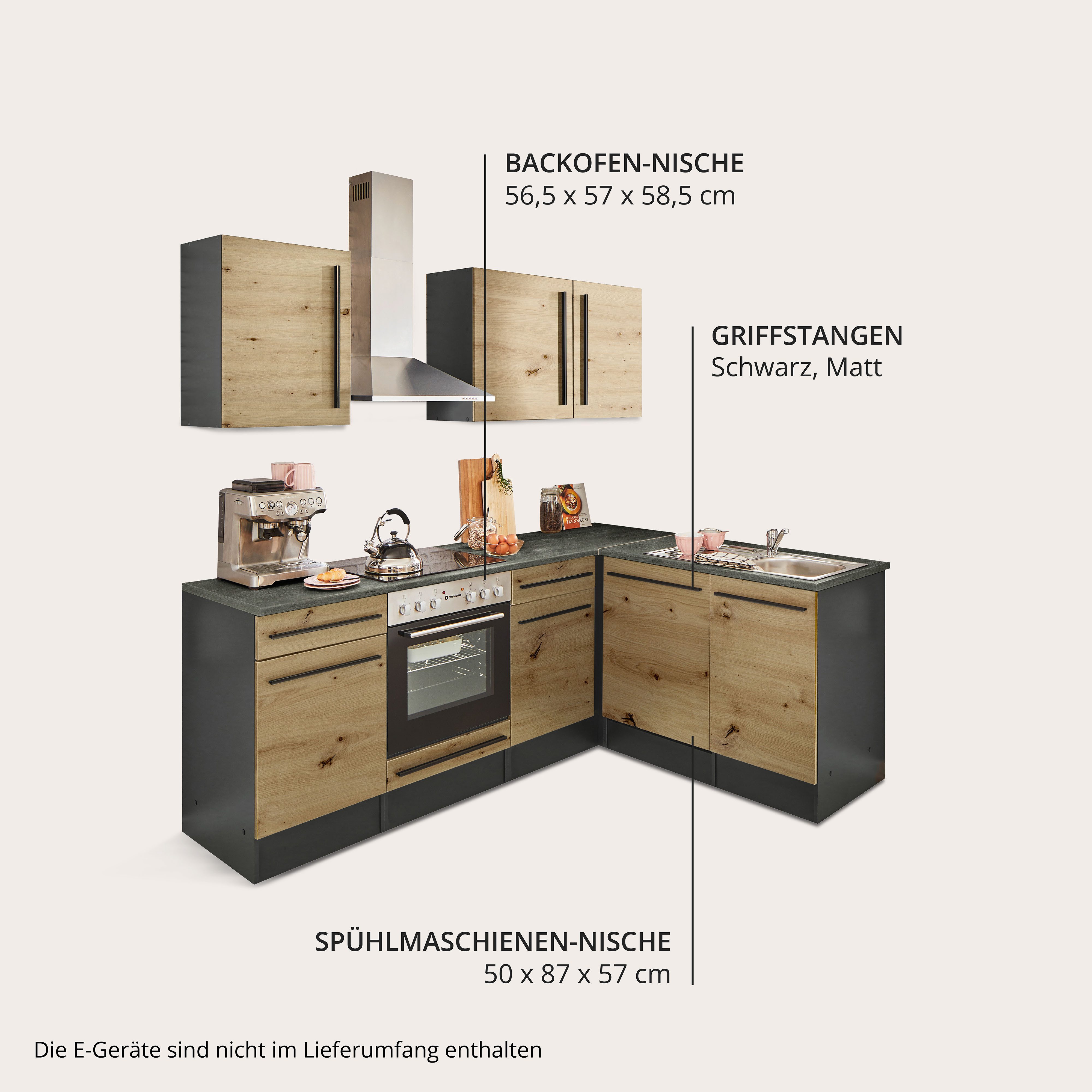 BASIC by Balculina Winkelküche Jazz, Stellbreite 220x175 cm, wahlweise mit E-Geräten