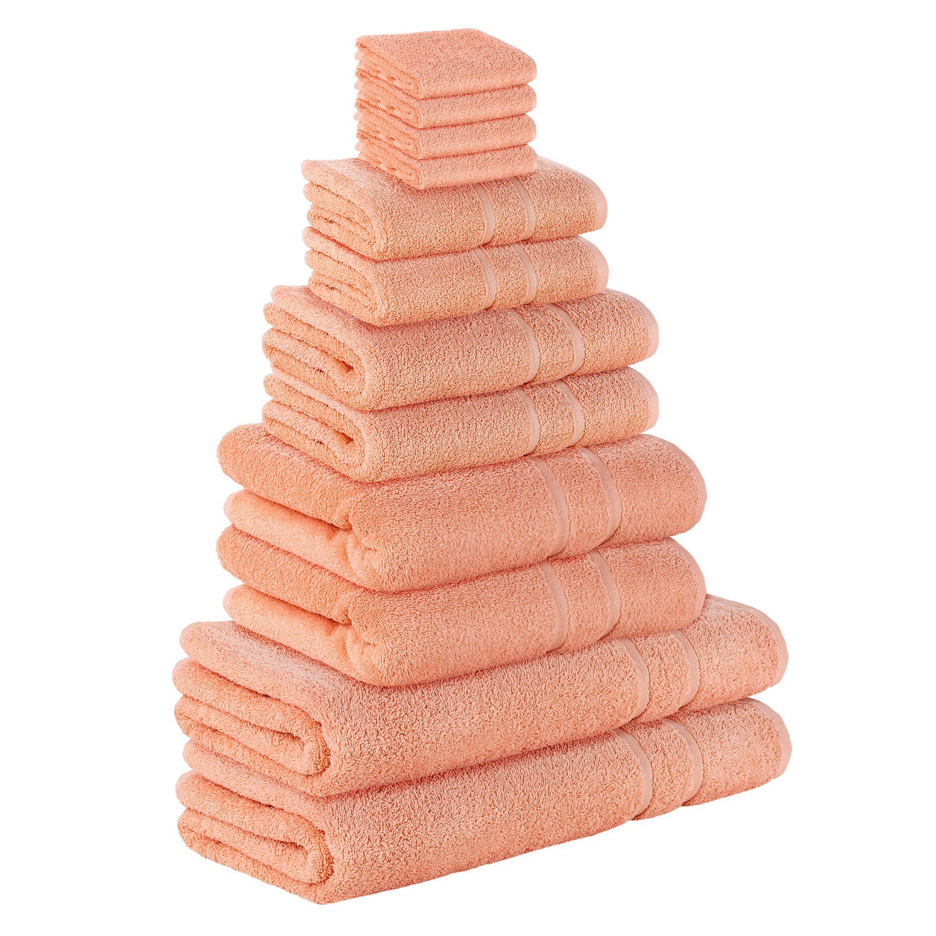 Badetücher Peach 2x Saunatücher 500 Set 4x Duschtücher GSM Frottee Handtuch SET 100% 12er verschiedenen in Pack, 2x 2x Gästehandtuch Handtuch (12 Baumwolle Baumwolle GSM 2x Teilig) Farben Handtücher als StickandShine 500 100%