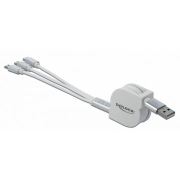 Delock USB Aufrollladekabel, USB-A > Micro-USB + USB-C + Lightning USB-Kabel