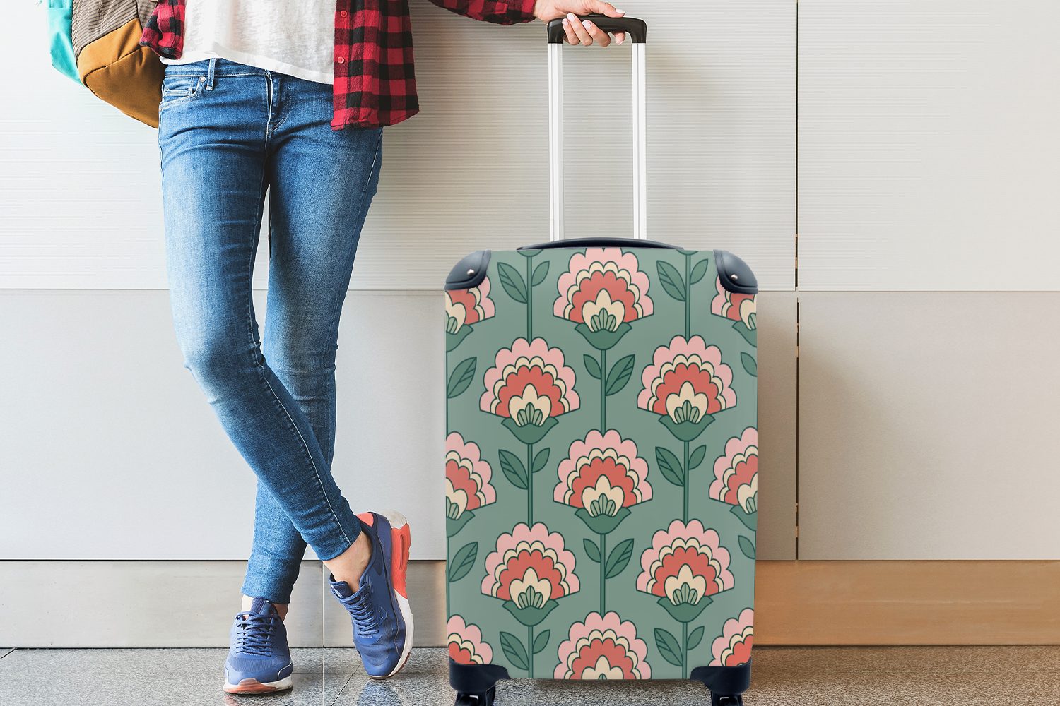 Trolley, - Muster, Handgepäck Handgepäckkoffer Reisetasche Blumen 4 für Reisekoffer mit MuchoWow Ferien, Retro - rollen, Rollen,