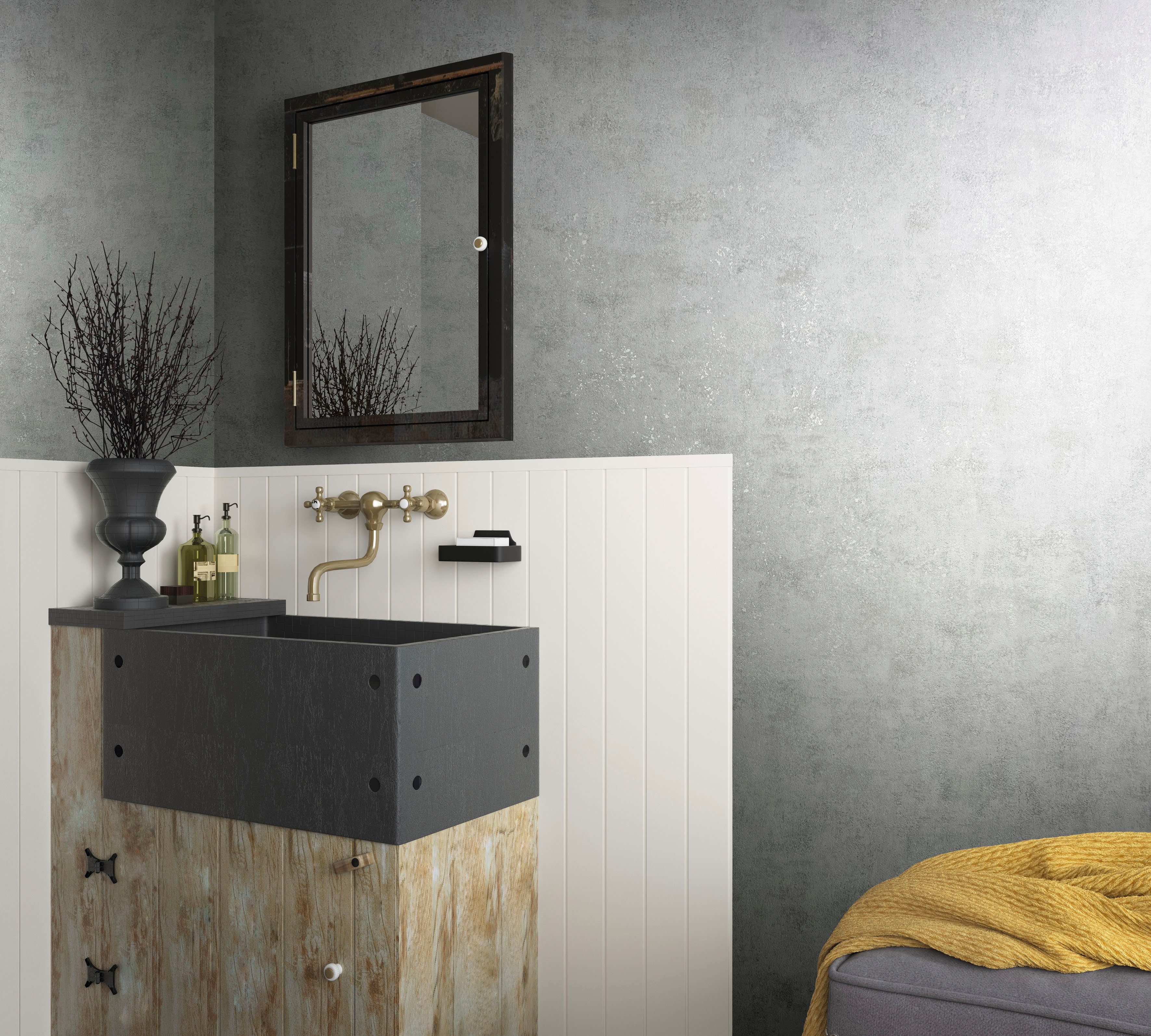 Marburg Vliestapete Concrete, strukturiert, glänzend, moderne Tapete für Wohnzimmer Schlafzimmer Küche