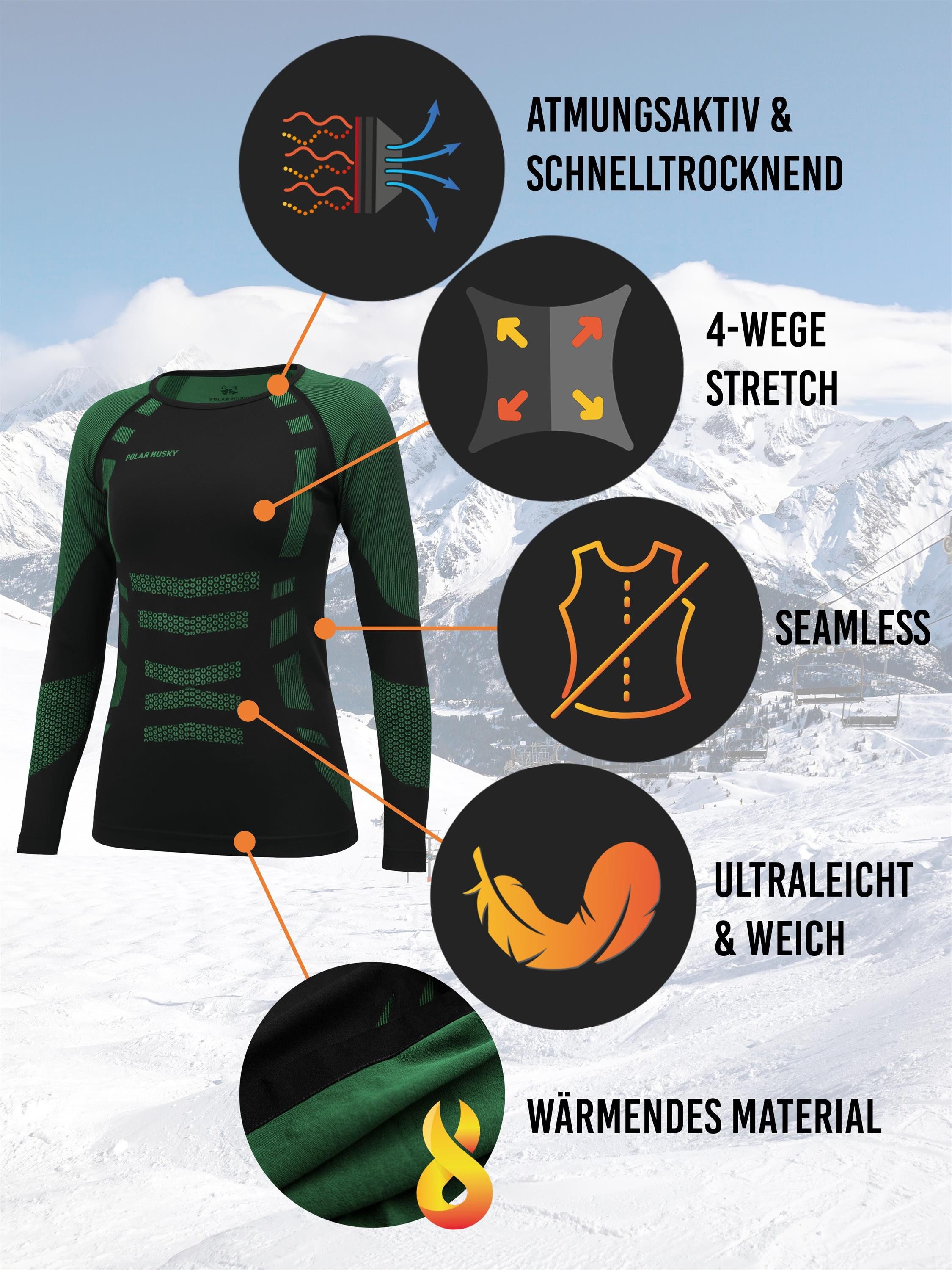Polar Husky Funktionsunterhemd Sport-Funktionsunterhemd Super Active Ride schnelltrocknende und elastische Thermounterwäsche