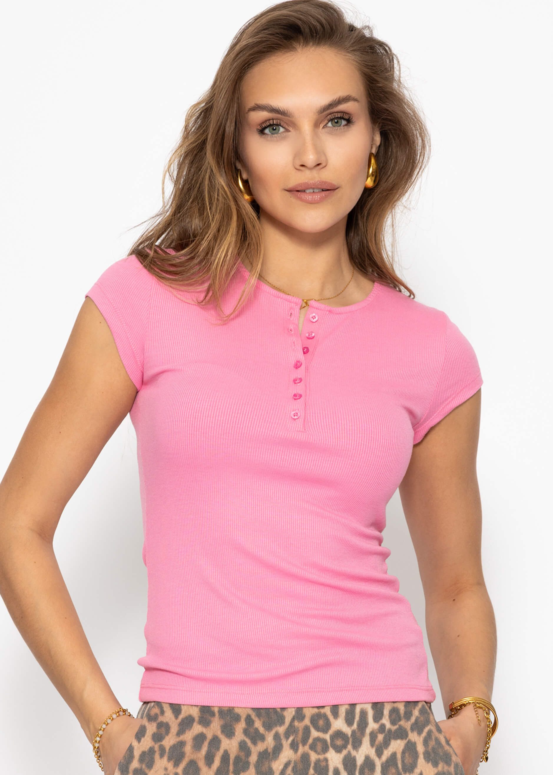 SASSYCLASSY T-Shirt Geripptes T-Shirt Damen mit Knopfleiste Elegant Figurbe günstig online kaufen