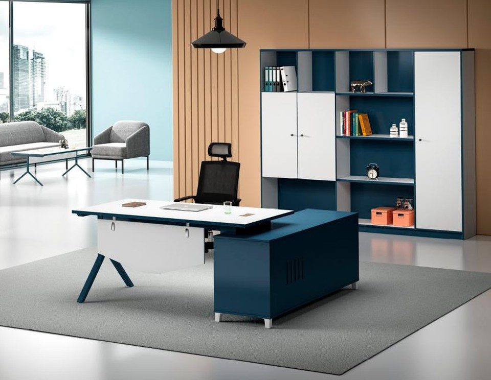 JVmoebel Eckschreibtisch Blau-weißer Designer Ecktisch für modernes Arbeitszimmer (1-St., Eckschreibtisch), Made in Europa