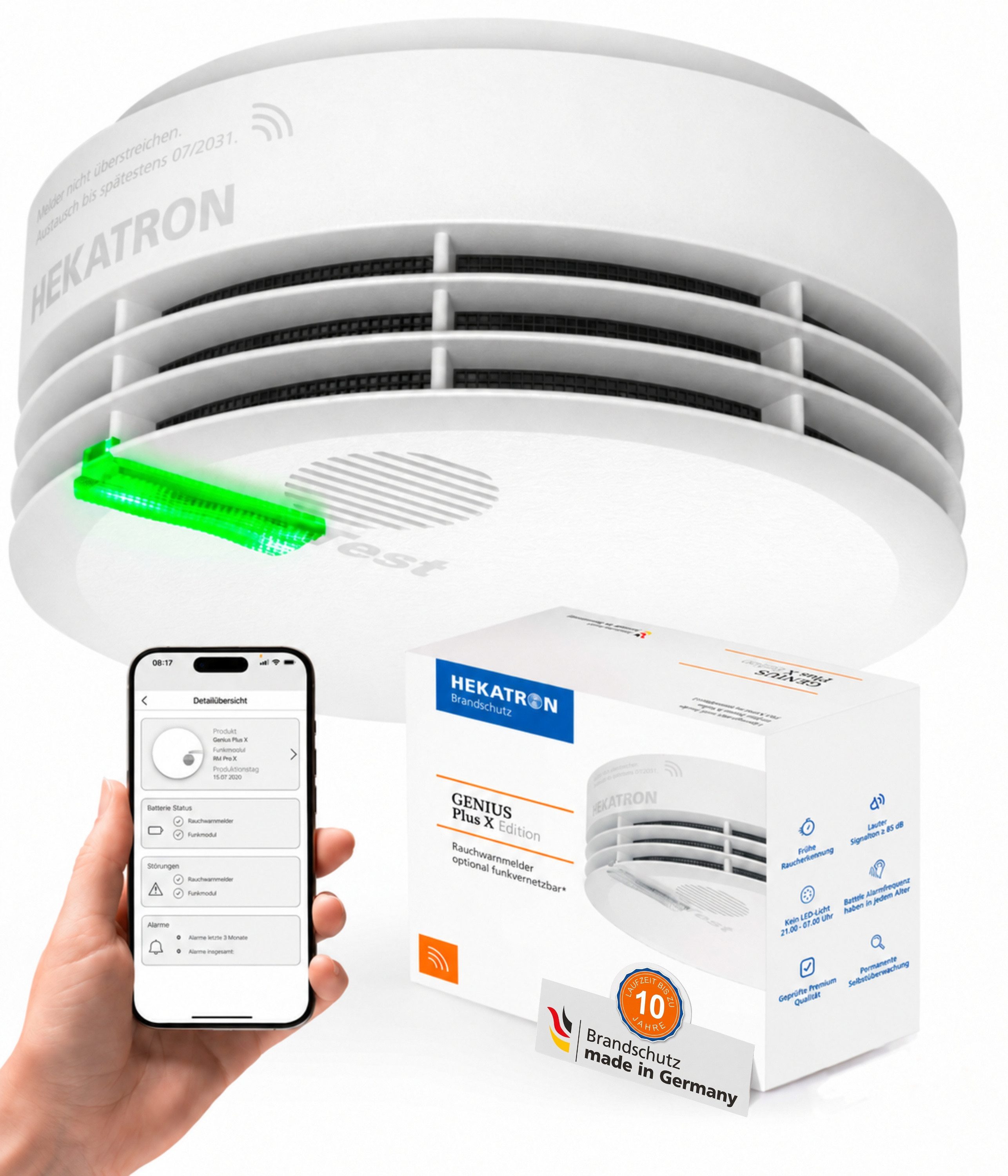 Hekatron Hekatron Genius Plus X Mehrsprachig Rauchmelder (Funkvernetzbar mit Basis X/Pro X, Q-Label, VdS, 85 dB(A)