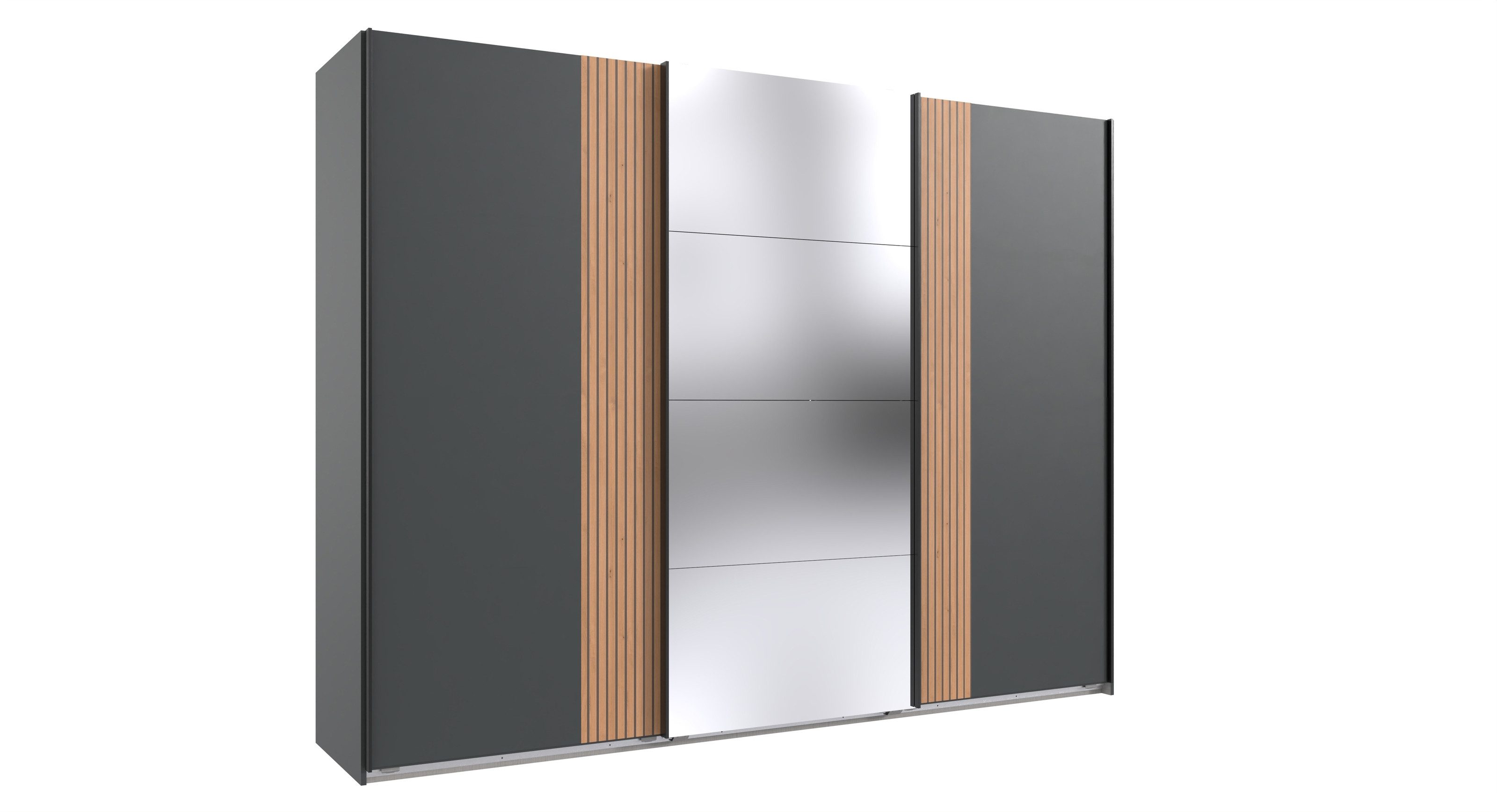Wimex Schwebetürenschrank Spiegel / Graphit & Akustiklamelle Artisan Eiche - 270x208x64cm BxHxT