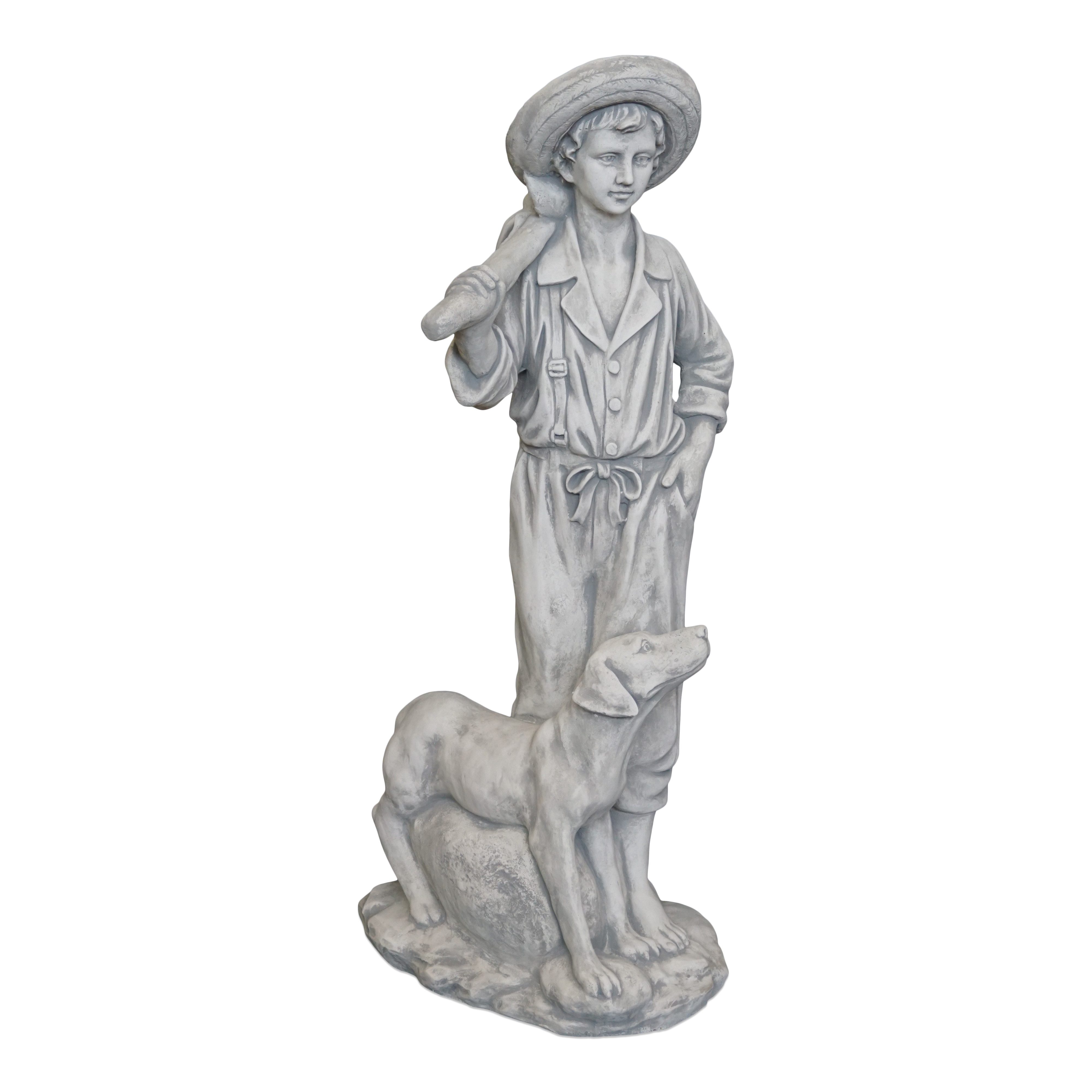 gartendekoparadies.de Gartenfigur Statue Junge mit Jagdhund, H. 94 cm, 64 kg, Frostsicher