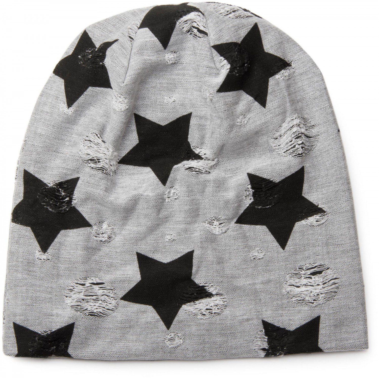 styleBREAKER Beanie (1-St) Beanie mit Muster & Sterne Punkte Hellgrau