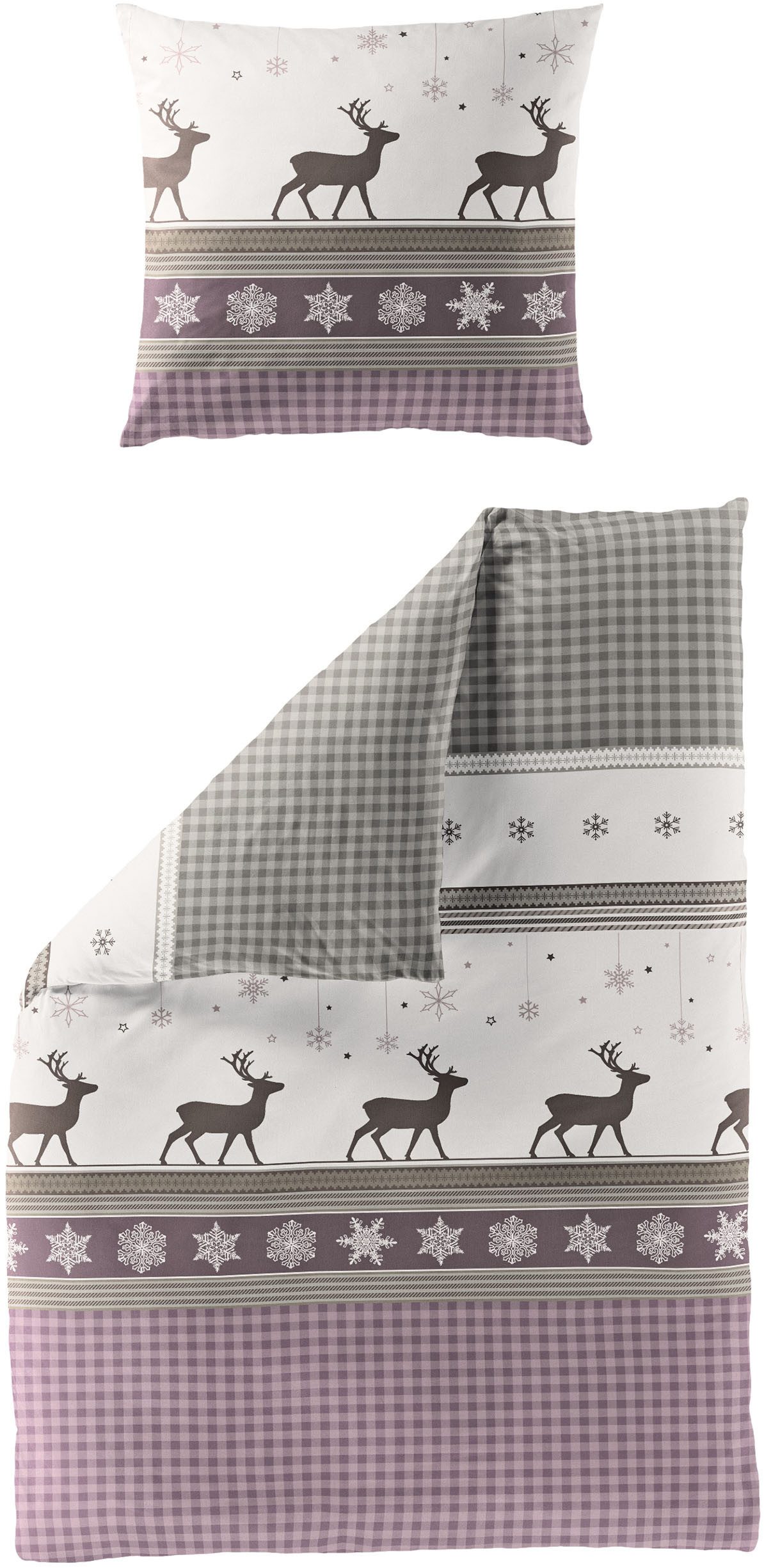 BIERBAUM Bettwäsche Wichtel, Biber, 2 teilig, 100 % Baumwolle, Biber, unterschiedliche Weihnachts-Designs