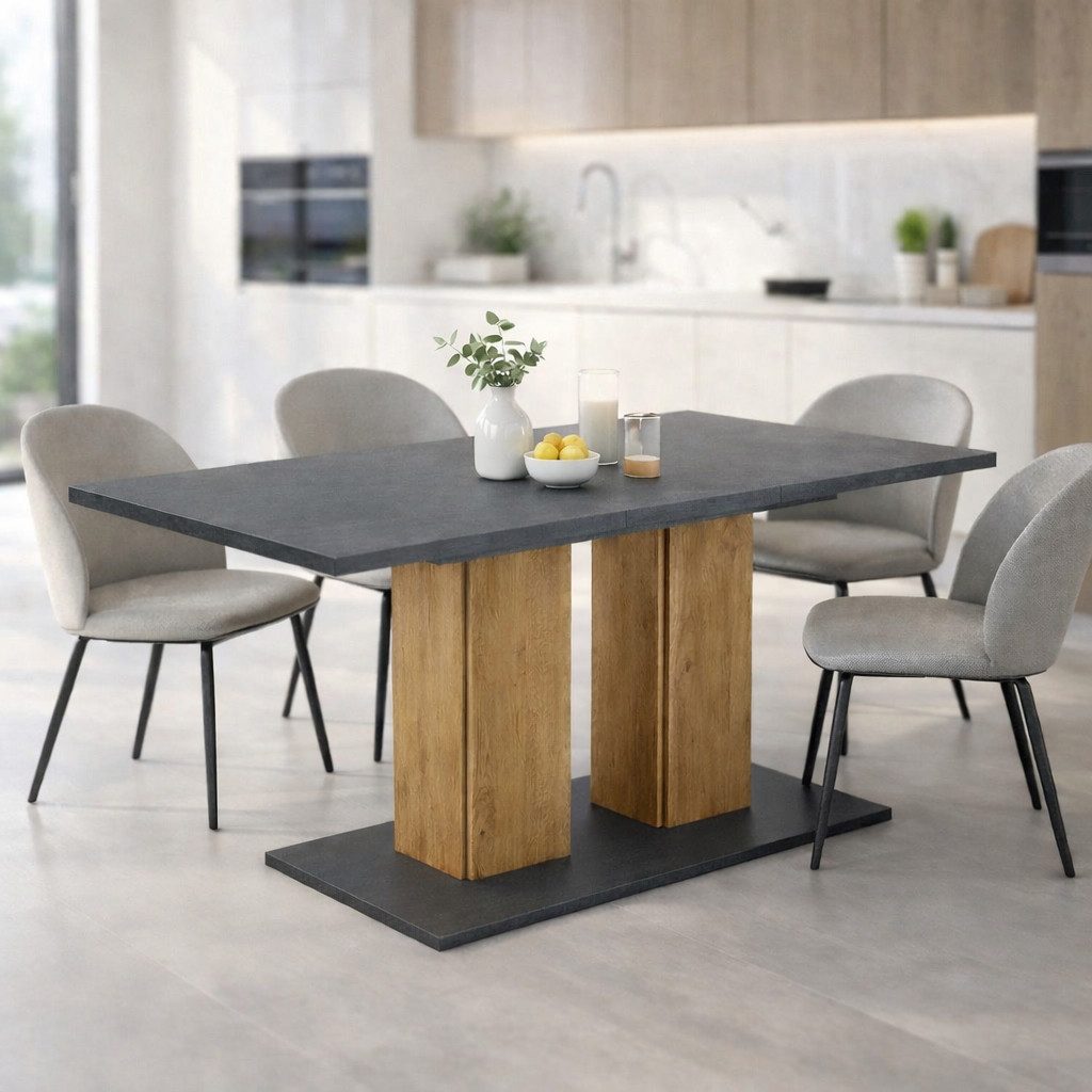 OTTO home Esstisch Torino, Säulentisch, Speisetisch, Küchentisch, ausziehbar bis 180 cm, Platz für bis zu 6 Personen, verlängerbar durch Einlegeplatte