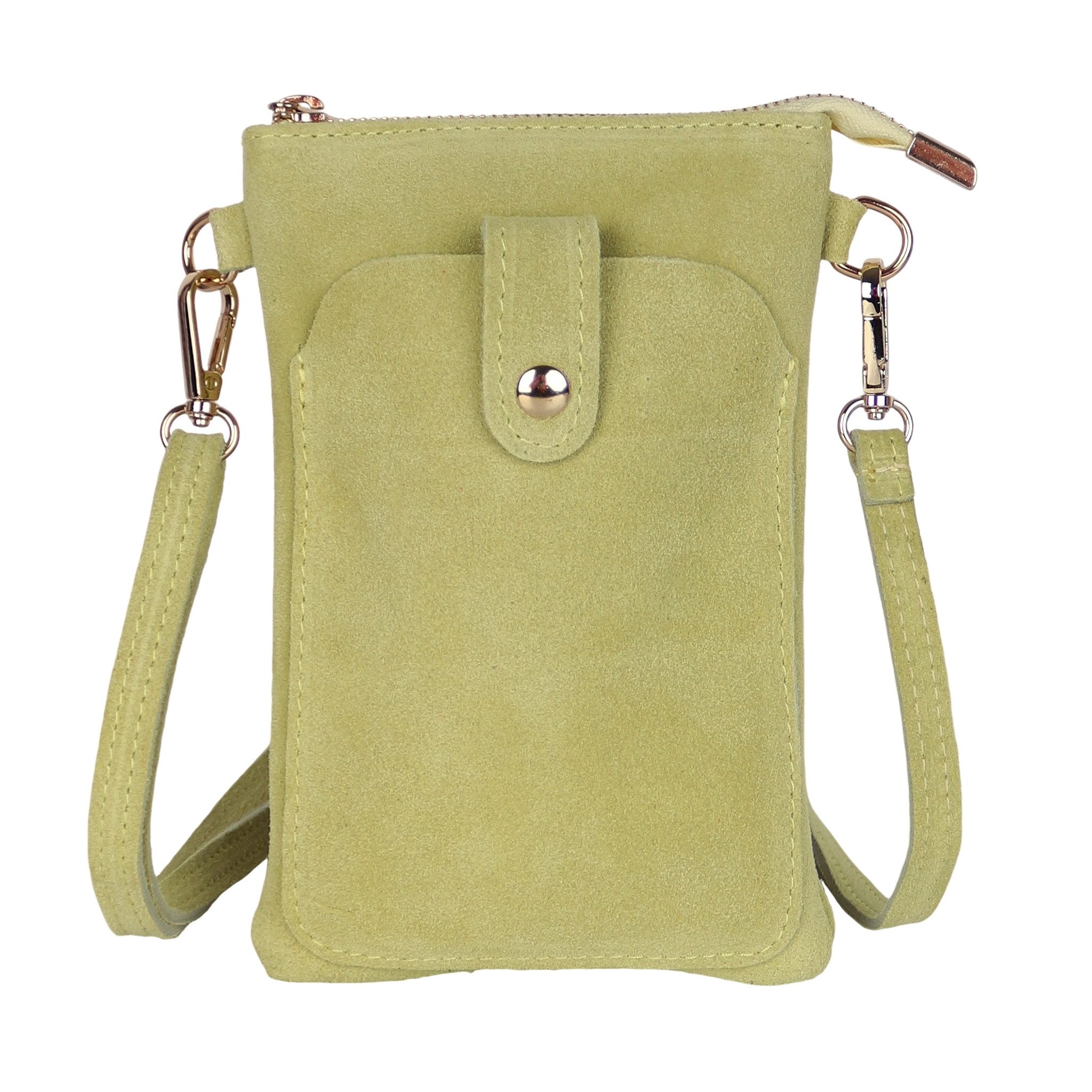 MIRROSI Handytasche Damen Kleine Umhängetasche aus Wildleder Made in Itlay (ca.14x21x3cm), Mini Handytasche zum Umhängen, Handy Tasche