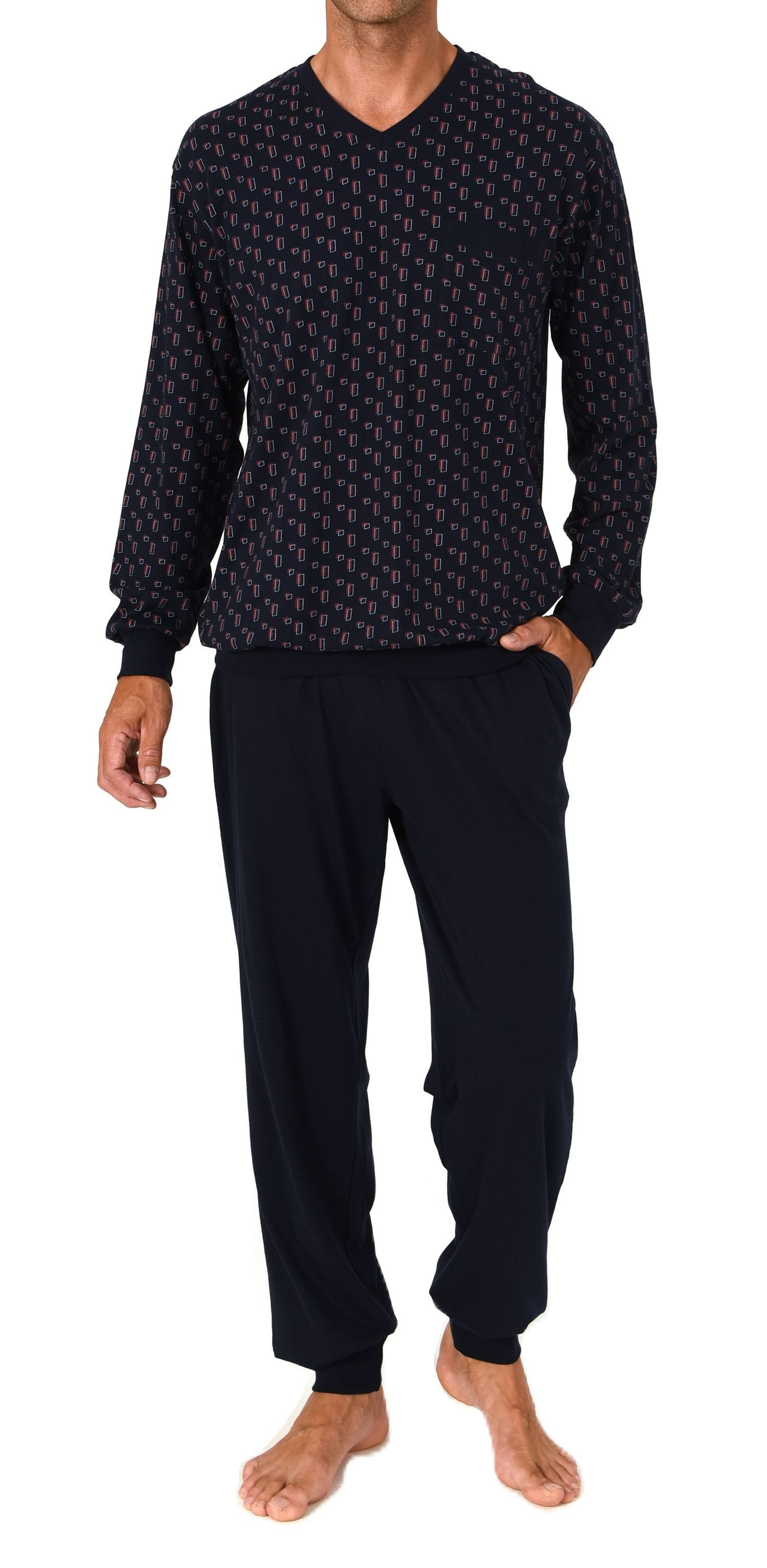 Normann Pyjama Normann Herren Schlafanzug lang mit Bündchen und Minimal Print-Optik