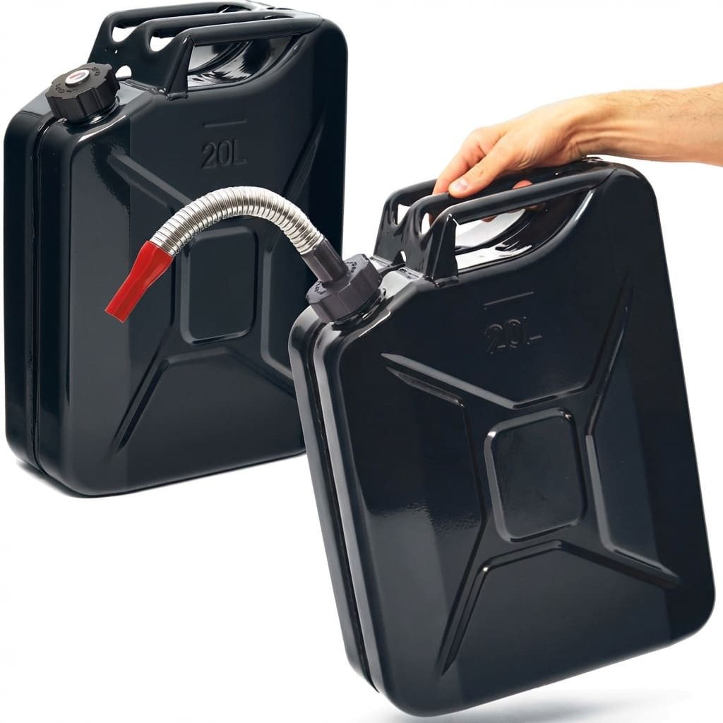 BW Benzinkanister Metall 20 L mit Schraubverschluss mit Ausgießer (mit Ausgießer, Made in Europe), TÜV-geprüft und UN-Zulassung