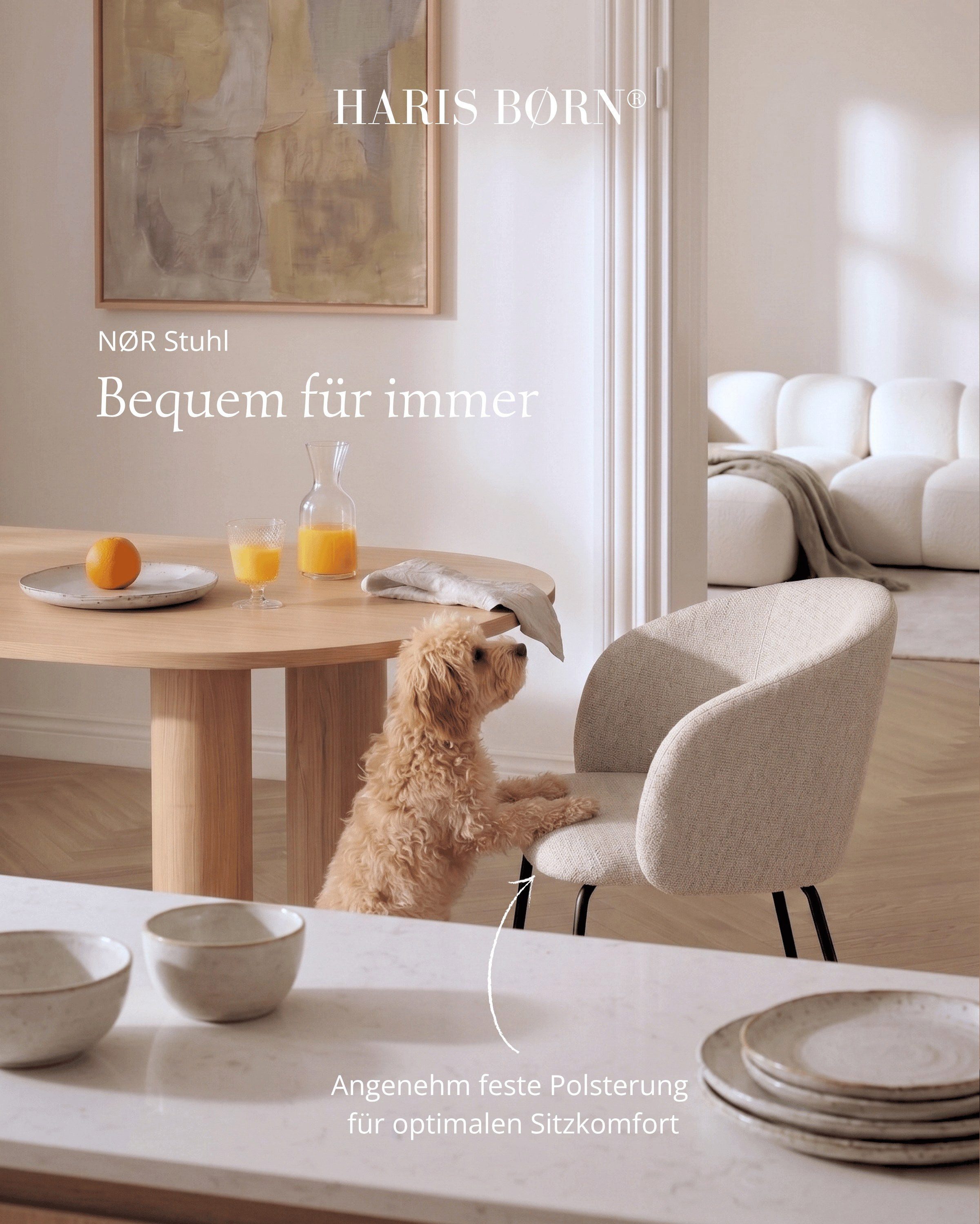 Haris Børn Esszimmerstuhl mit Armlehnen NØR - Hochwertige Polsterstühle für Esszimmer (Set, 2 St), Beige - Premium Esszimmer Stühle & Wohnzimmer Stühle – Bild 3 von 5